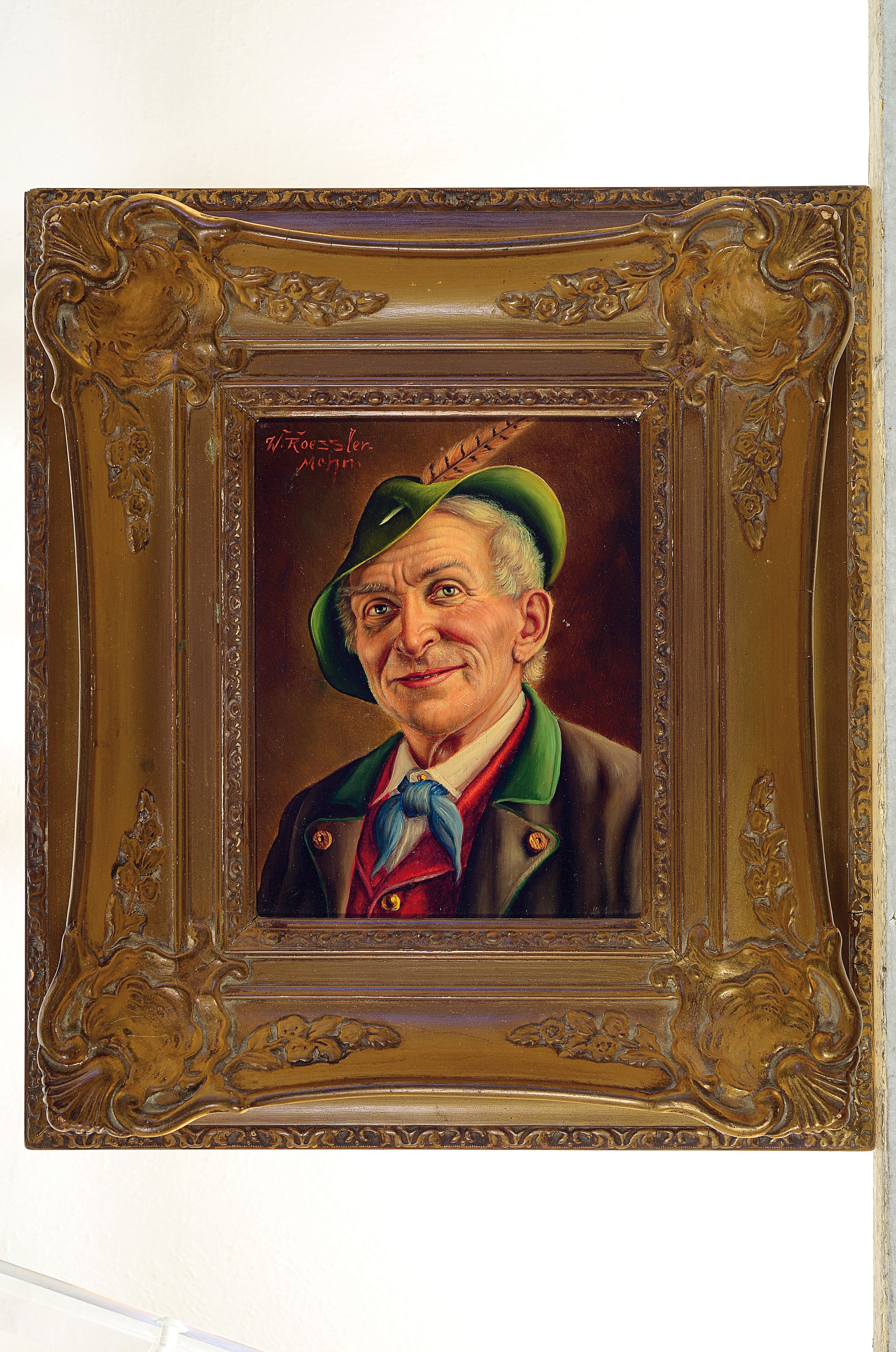 Detail l: Walter Roessler, 1893-1960 München, zwei Porträts von Bauern mit Hut, Öl/Holz, links oben sign. W. Roessler Mchn, je ca. 18x13.5cm, R. ca. 29x24cm