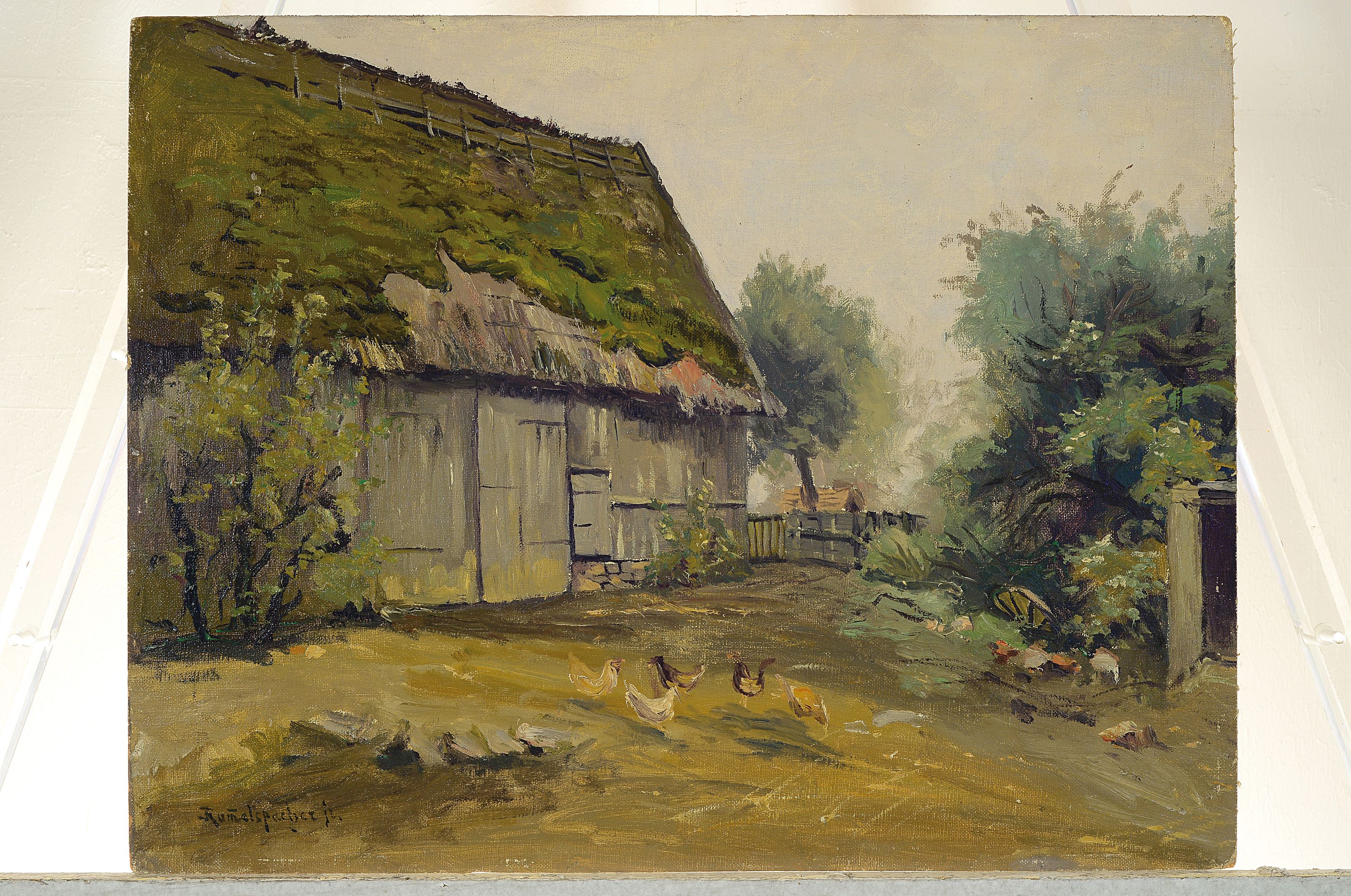 Detail k: Joseph Rummelspacher, 1891 Berlin-1979, Alte Scheune in Malkersdorf, verso so betitelt, Öl/Malkarton, links unten signiert, ca. 41x52cm