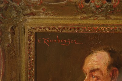 26775570a - Carl Kronberger, 1841 Freistadt-1921 Munich, portrait of a horn player, oil/wood, fine detailed painting, upper left signed, approx. 21x15.5cm, frame approx. 30x25cm