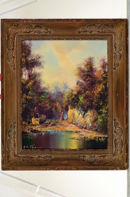 26775706k - Friedrich Karl Thauer, 1924-2009, woman at thefountain on a wooded bank, oil/canvas, left. u. sign., approx. 30x25cm, frame approx. 39x32cm