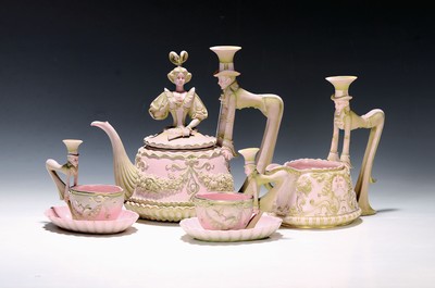 Image Tea service, Schäfer & Vater, Rudolstadt, around 1900, rose-colored bisque ...