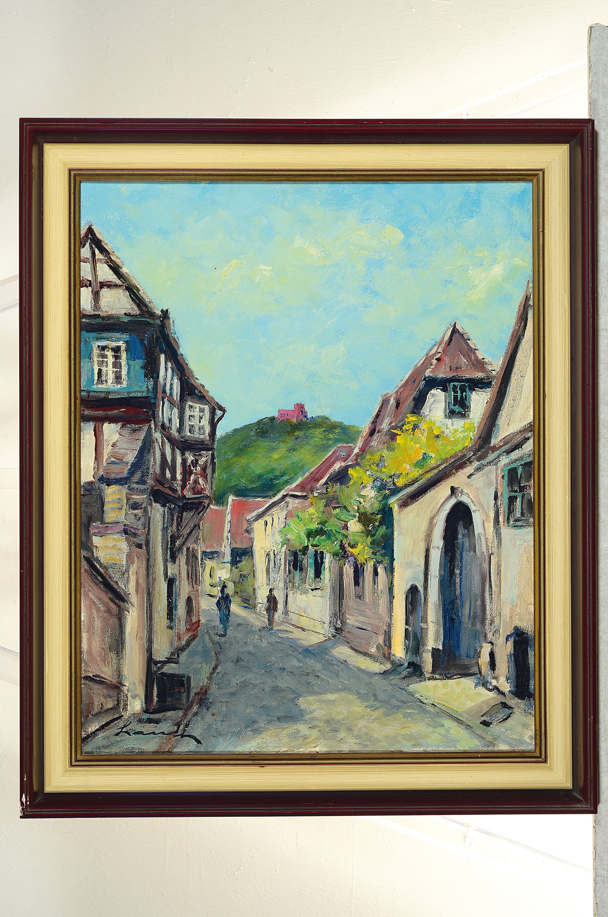 Detail k: Robert Lauth, 1896-1985 Ludwigshafen, Straße in Hambach mit Blick auf das Schloß, Öl/Lwd, links unten sign., ca. 50x40cm, R. ca. 59x49cm