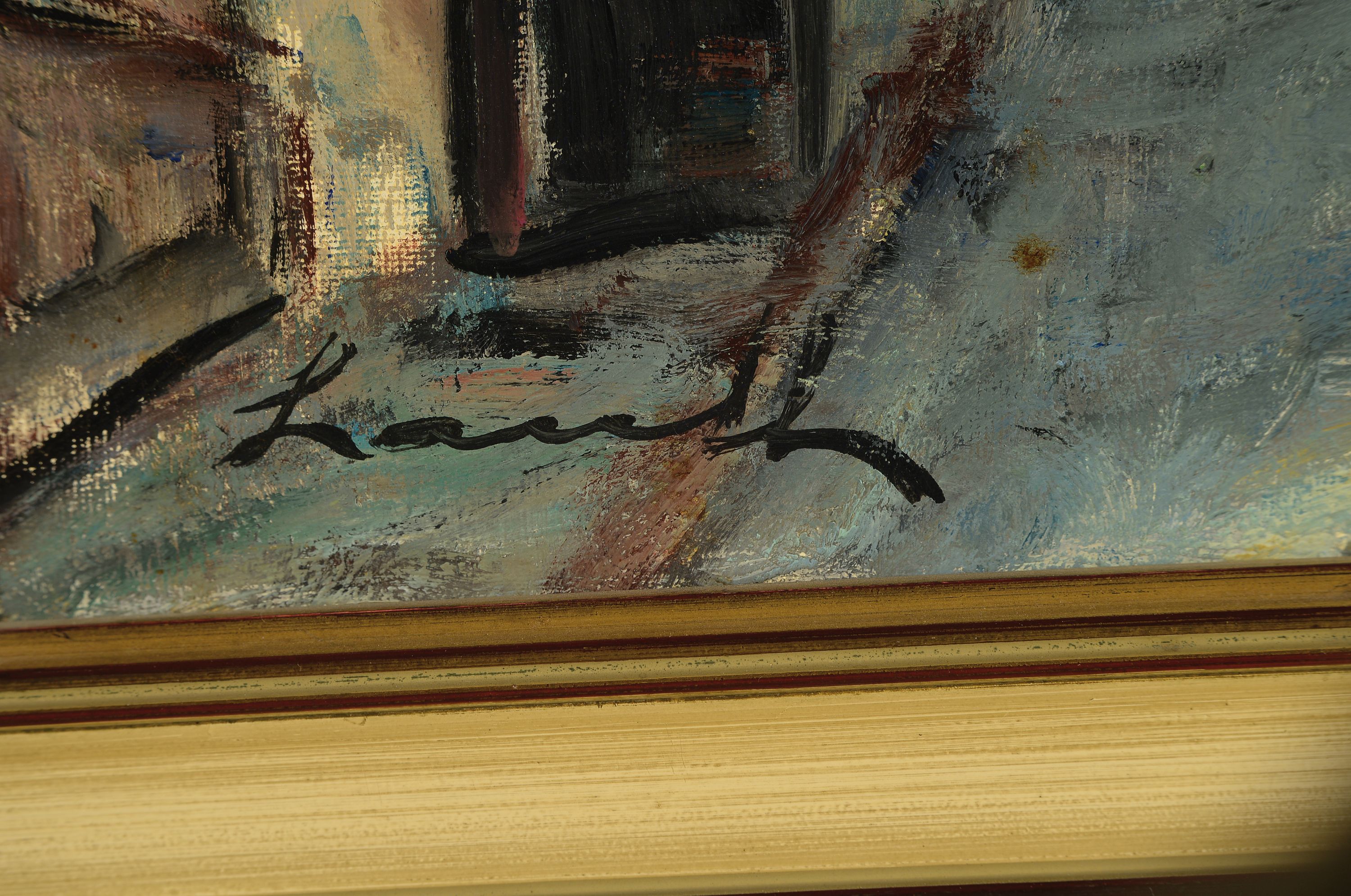 Detail l: Robert Lauth, 1896-1985 Ludwigshafen, Straße in Hambach mit Blick auf das Schloß, Öl/Lwd, links unten sign., ca. 50x40cm, R. ca. 59x49cm