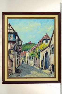 26776336k - Robert Lauth, 1896-1985 Ludwigshafen, street in Hambach with view of the Castle, oil/canvas, lower left sign., approx. 50x40cm,frame approx. 59x49cm
