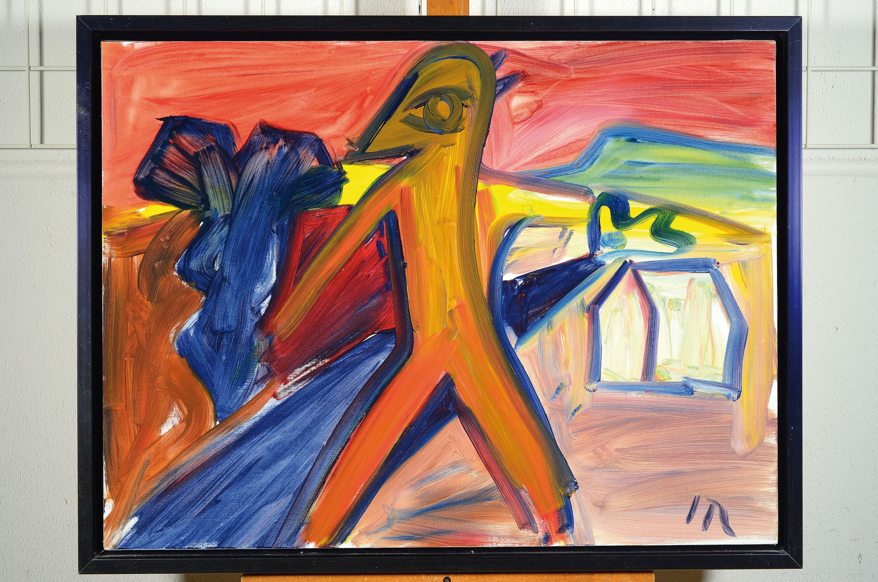 Hartmut Ritzerfeld, 1950 Stolberg-2024, Ohne Titel, Abstrakte Komposition mit Figur, Acryl auf Malkarton, rechts unten monogr., ca. 60x80cm, R. ca. ...