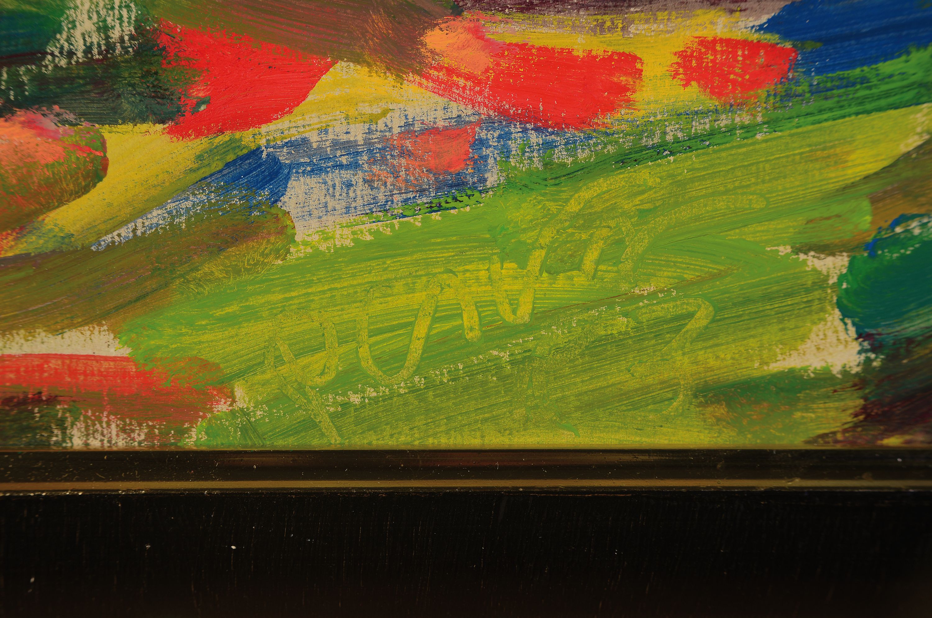 Detail a: Miklos Nemeth, 1934 Budapest-2012, Bei der Gartenarbeit, Acryl auf Malkarton, mittig unten sign. PCSVMNF (=Pasareti Csepeli Varro Nemeth Miklos ...