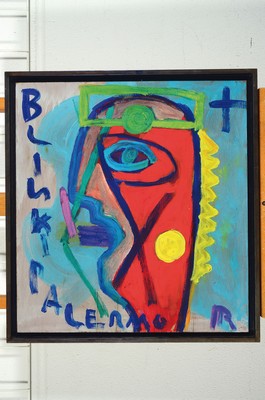 26776720k - Hartmut Ritzerfeld, 1950 Stolberg-2024, Homageto Blinky Palermo, acrylic on wood, monogrammed lower right, signed on the back, approx. 54x50cm, frame approx. 58x54cm