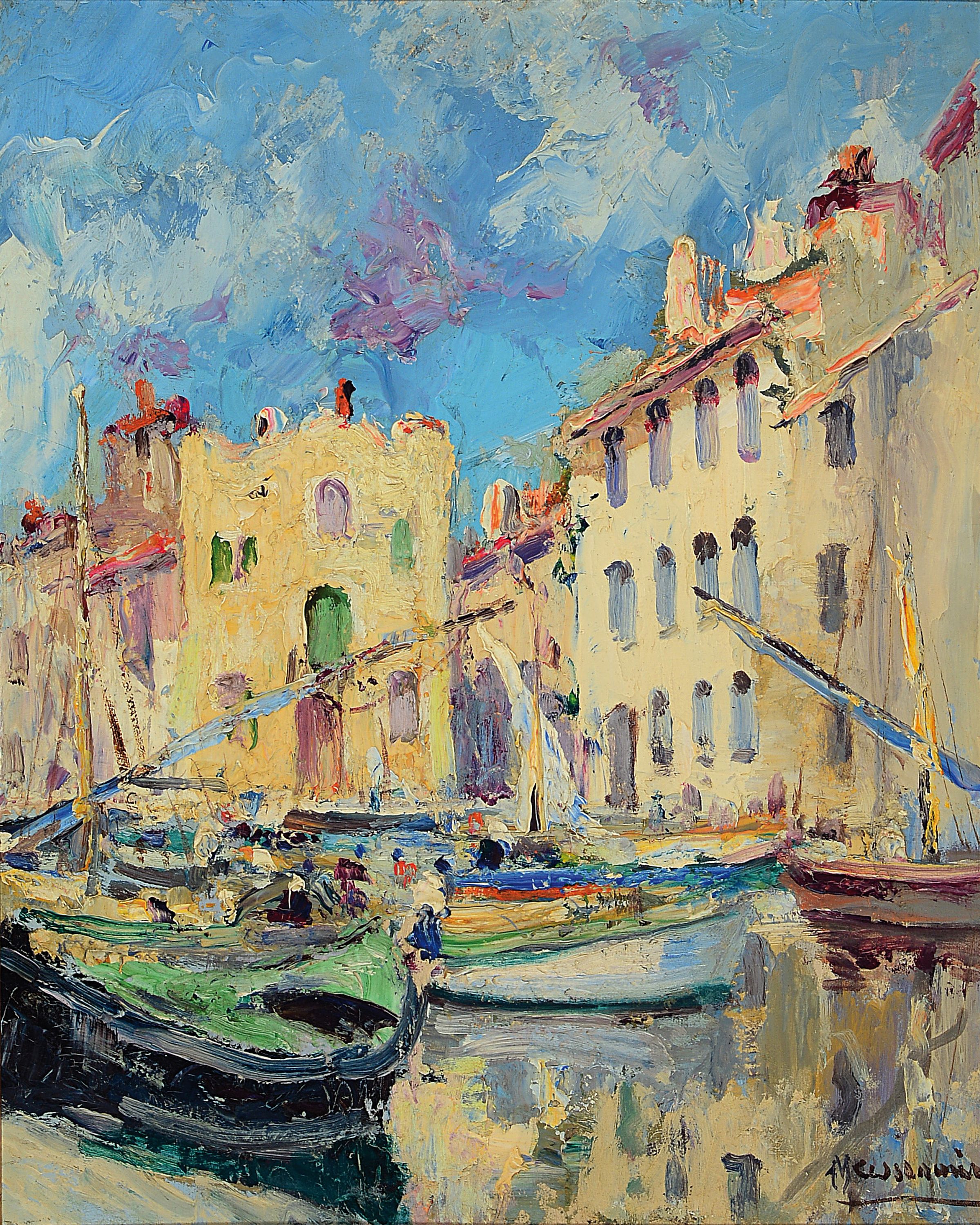 Joseph Meissonnier, 1864-1943, Hafen von Martigues, Öl/Holz, signiert, 48x38 cm, Rahmen61x53 cm
