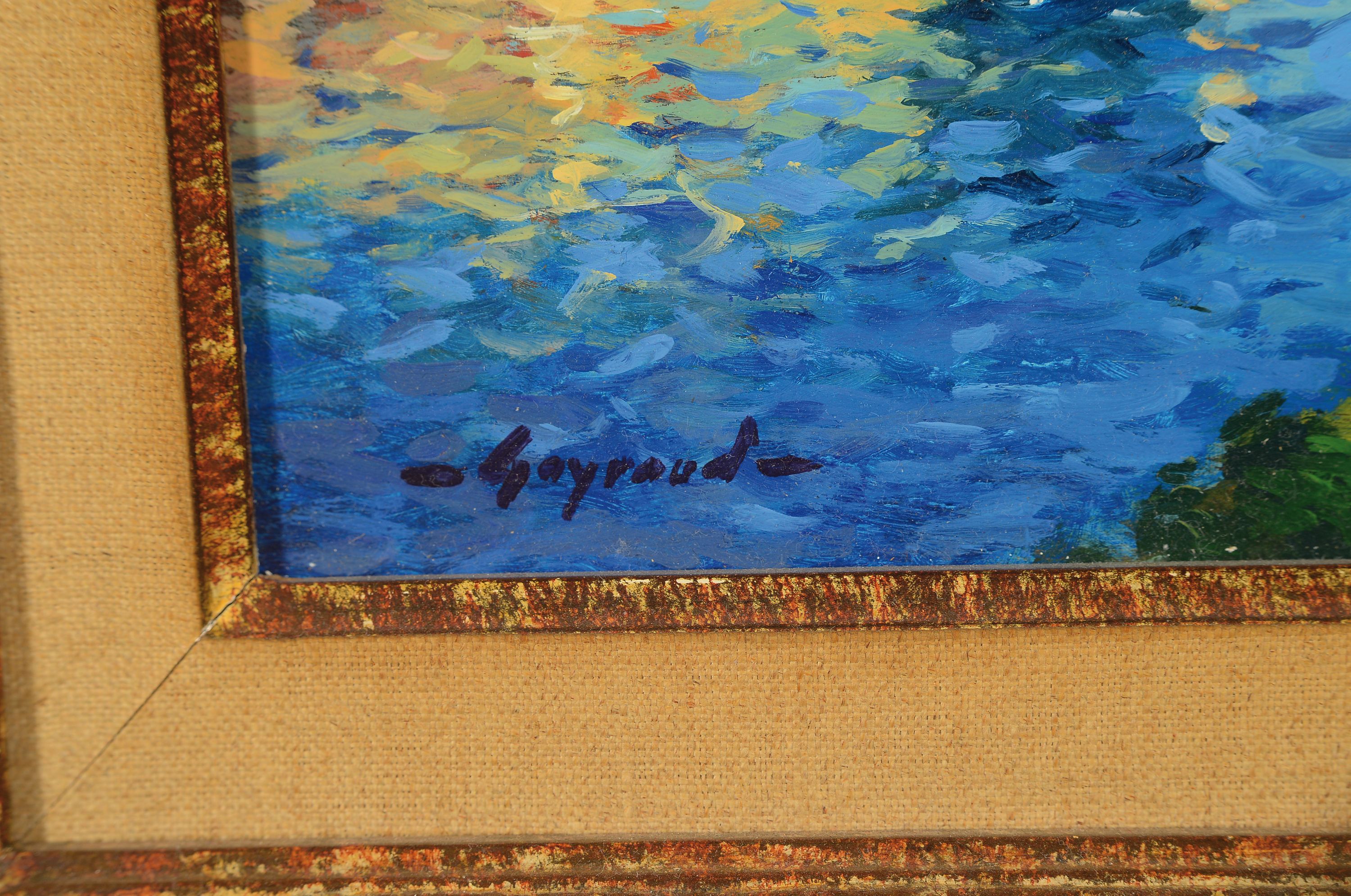 Detail l: Nicolas Gayraud, Künstler des 20.Jh., Hafen von Marseille, verso bezeichnet, signiert, Öl/Karton, Prunkrahmen 50x61 cm