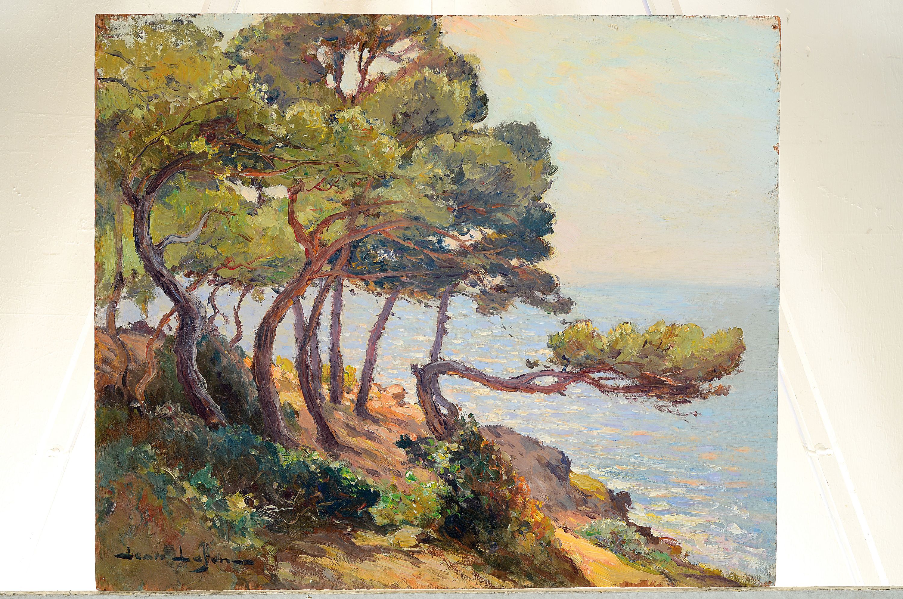 Detail k: Jean Lafon, 1886-1973, französischer Maler, Kiefern am Meer, Öl/Holz, links unten signiert, verso Stempel "Atelier Jean Lafon", 47x55 cm, ...