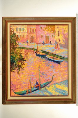 26777061k - Eugene Begarat, born 1943 Nizza, Studies at the Ecole des Arts Decoratifs Nizza, post- impressionist harbor scene, signed lower right, oil/canvas, frame 75x63 cm