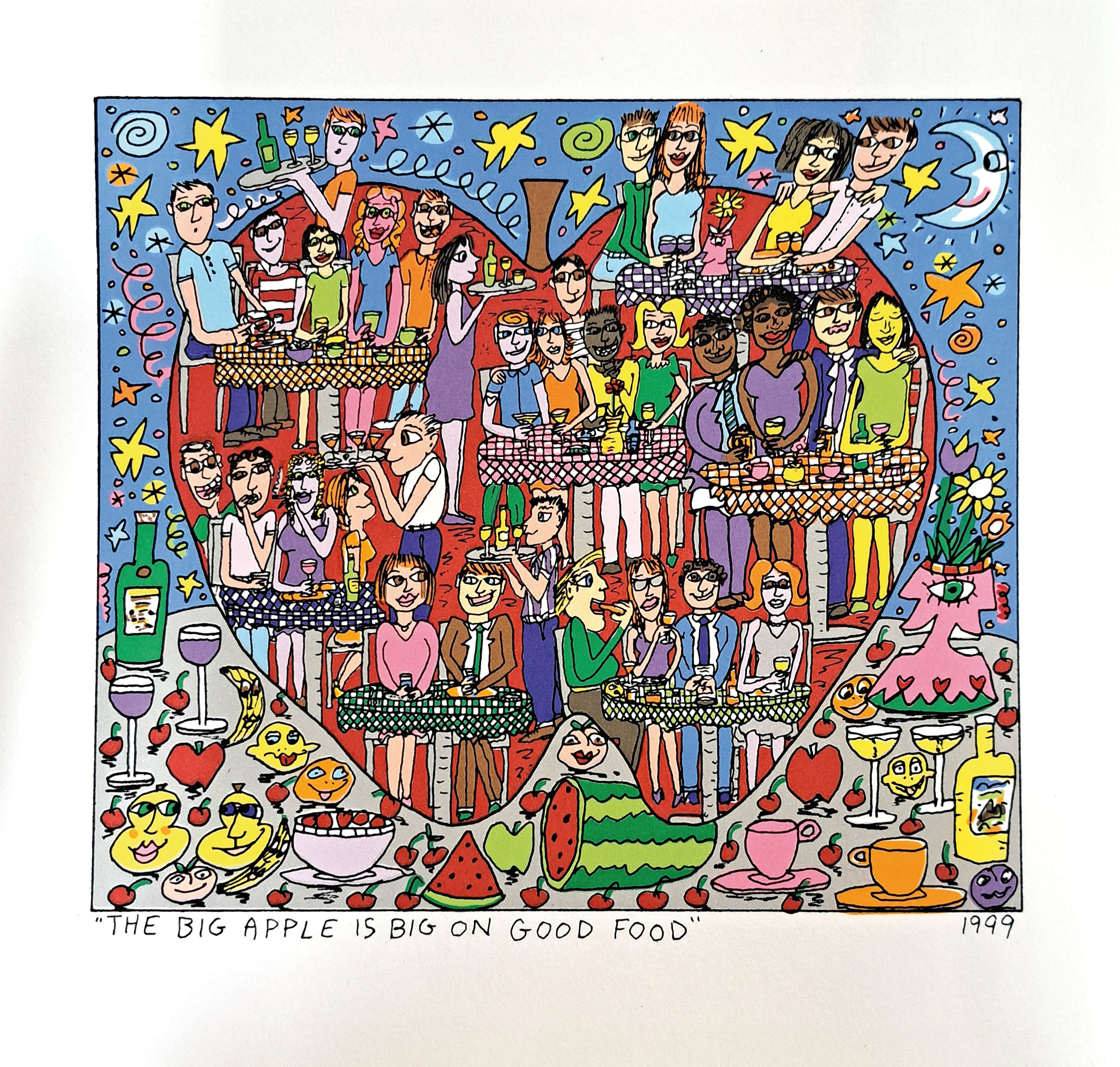 Detail k: James Rizzi, 1950-2011, The Big Apple is big on good food, Farbserigraphie von 1999,