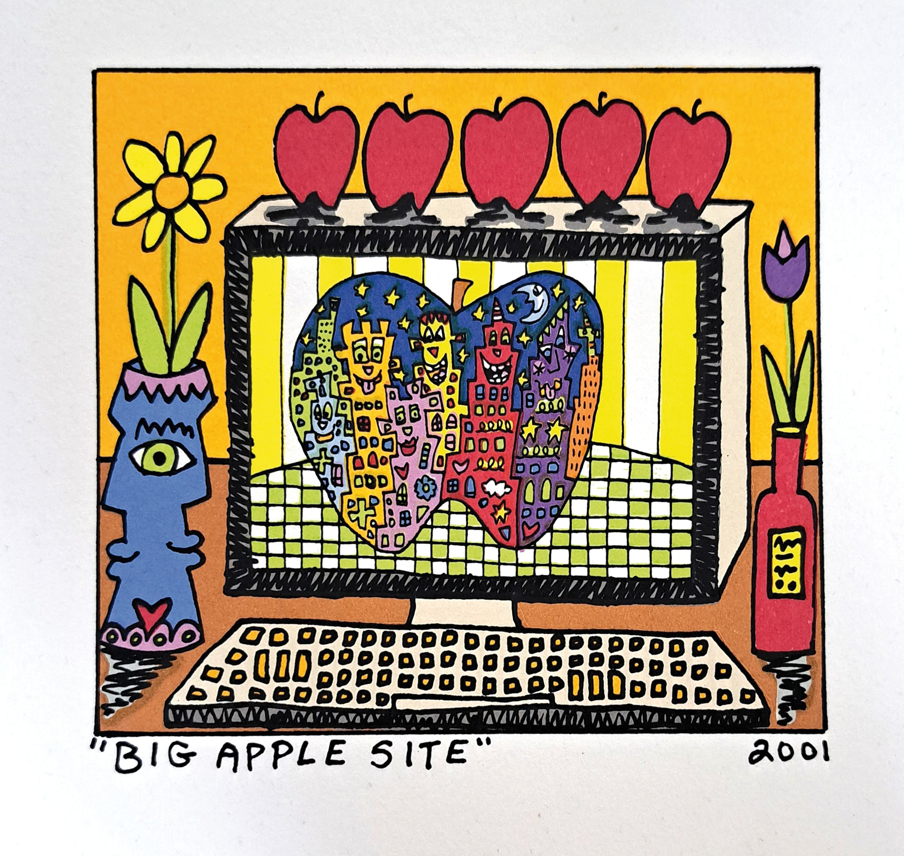 James Rizzi, 1950-2011, The Big Apple is Big Apple Site, Farbserigraphie von 2001,