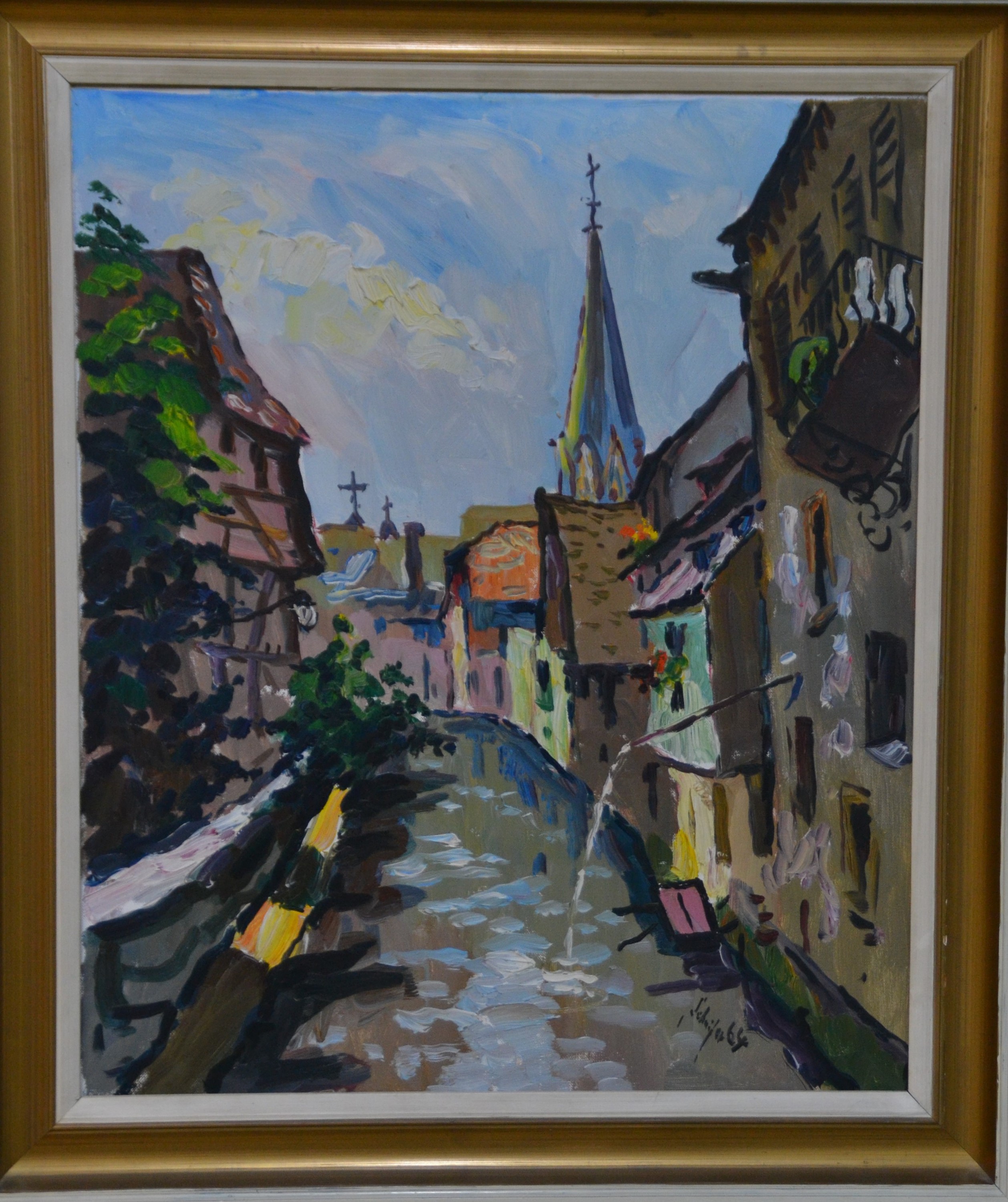 Fritz Schnitzer, 1914-1976 Ludwigshafen, Bachgängel in Neustadt, Öl/Lwd, rechts unten sign., ca. 60x50cm, R. ca. 70x60cm