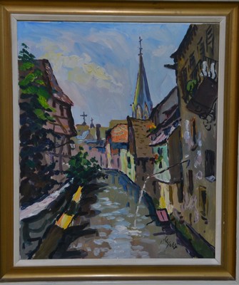 Image 26777481 - Fritz Schnitzer, 1914-1976 Ludwigshafen, Bachgangel in Neustadt, oil/canvas, right below sign., approx. 60x50cm, frame approx. 70x60cm