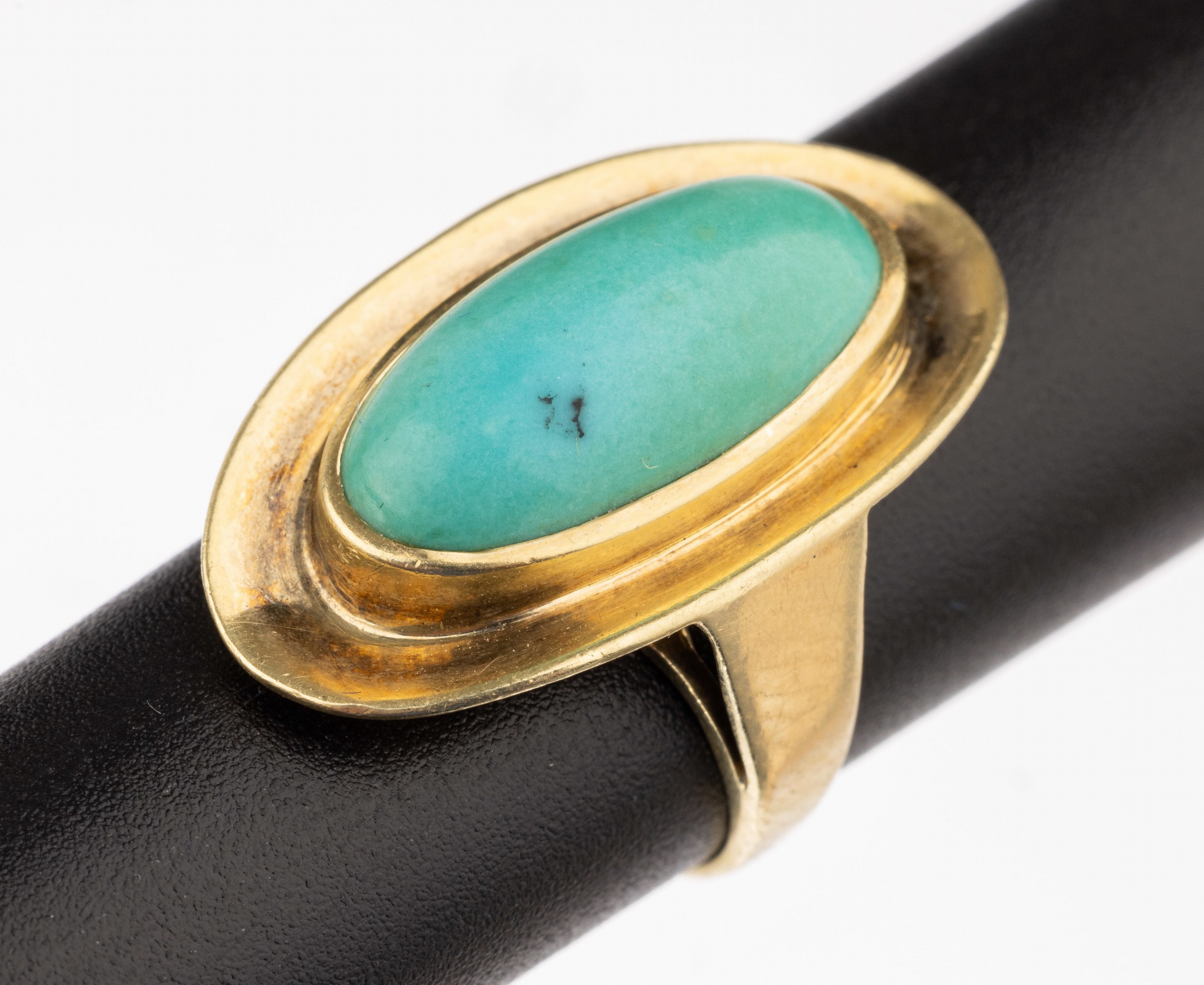 14 kt Gold Türkis Ring, GG 585/000, ovaler Türkiscabochon ca. 16.7 x 7.9 mm, RW 45, ca. 4.5 g
