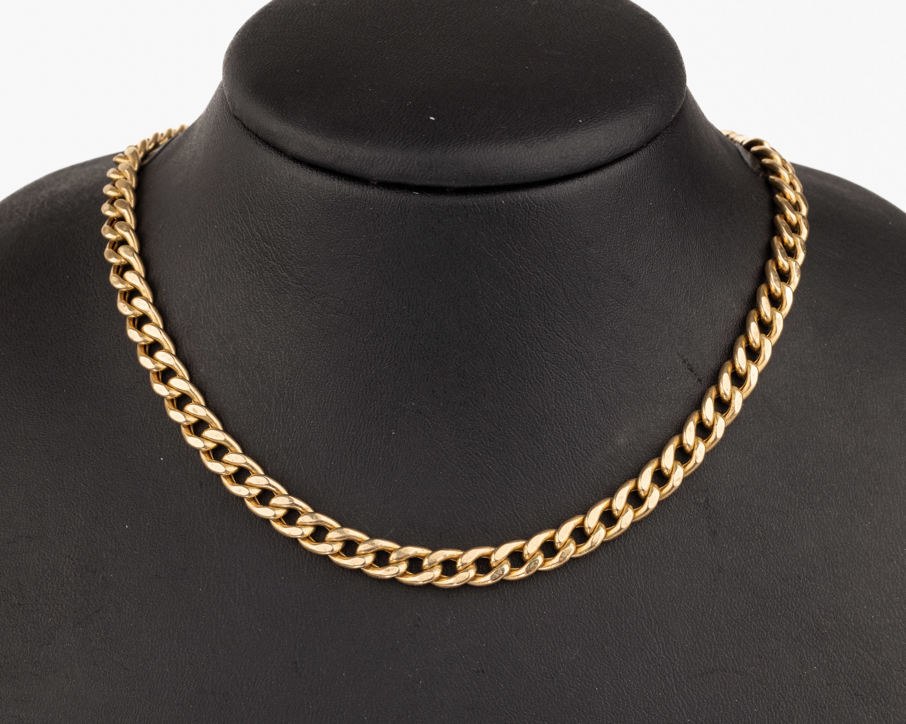 14 kt Gold Collier, ca. 21.2 g, GG 585/000,Panzerkette, (1 Öse eingesetzt, nicht dazu- gehörend), L. ca. 47 cm, Karabinerschließe