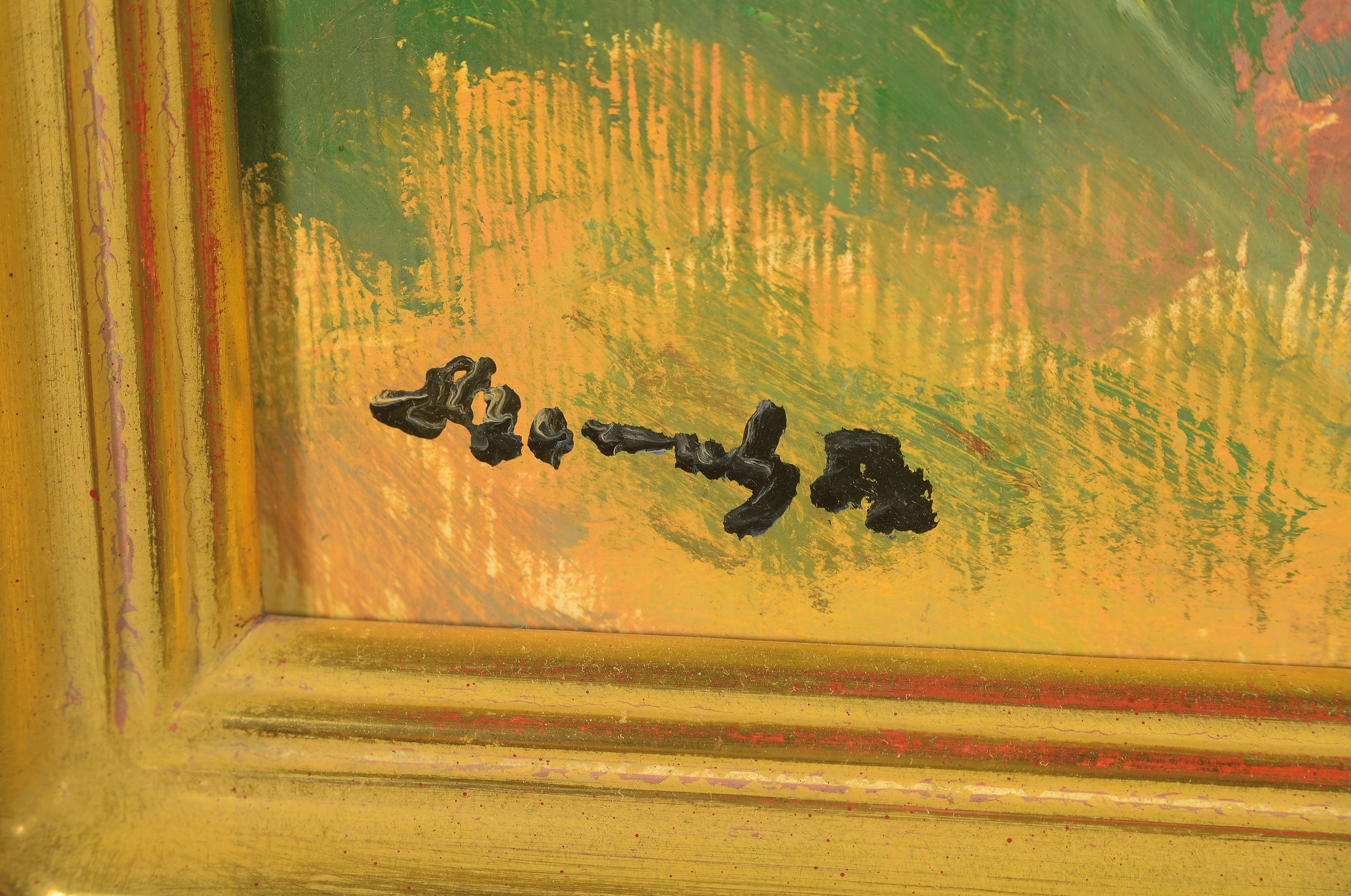 Detail a: Philippe Steinmetz, 1900-1987 Landau, wohl Landauer Parklandschaft mit angrenzenden Häusern, links unten signiert, Öl/Hartfaser, 73x60 cm, Rahmen ...
