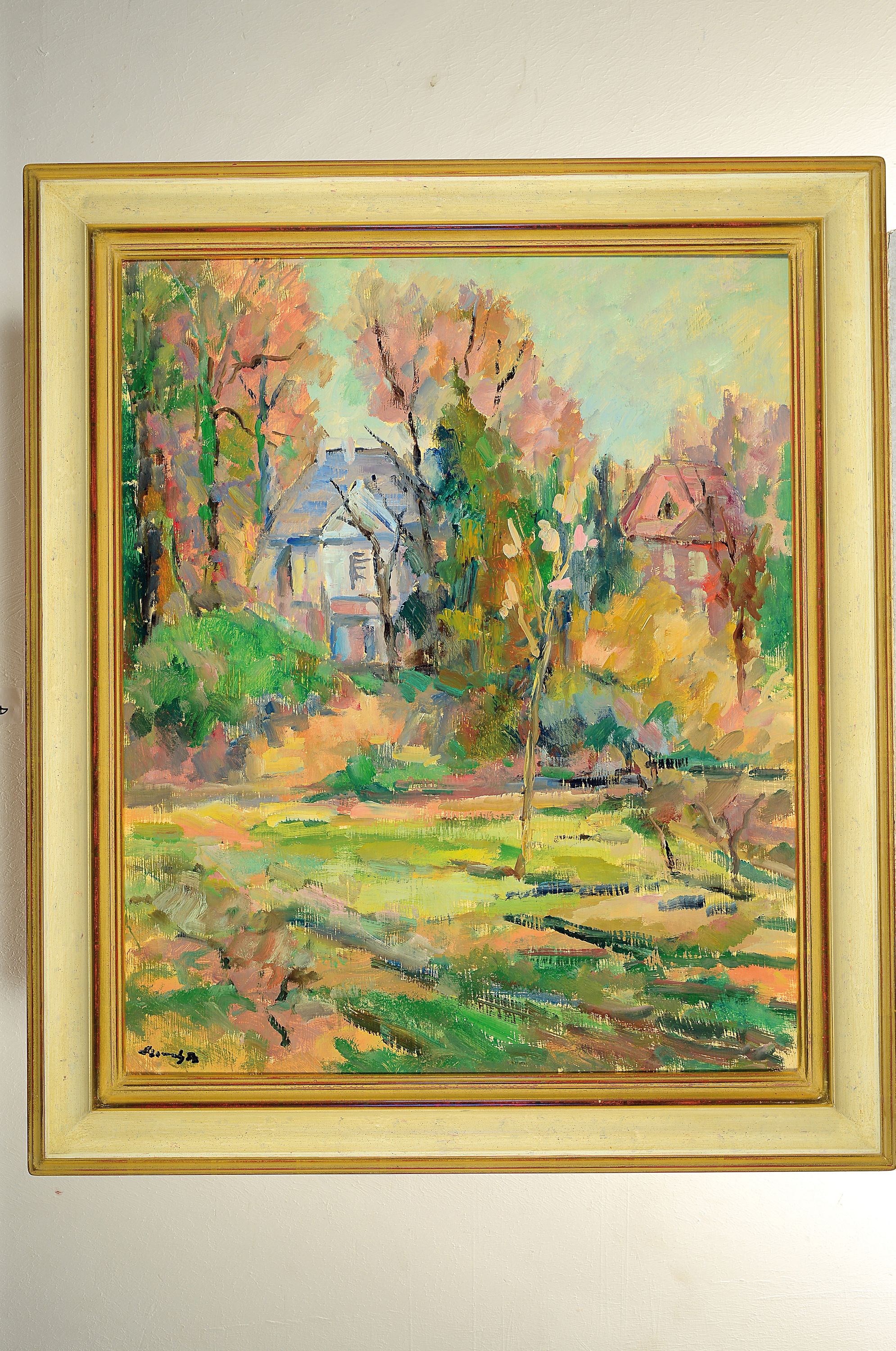 Detail k: Philippe Steinmetz, 1900-1987 Landau, wohl Landauer Parklandschaft mit angrenzenden Häusern, links unten signiert, Öl/Hartfaser, 73x60 cm, Rahmen ...