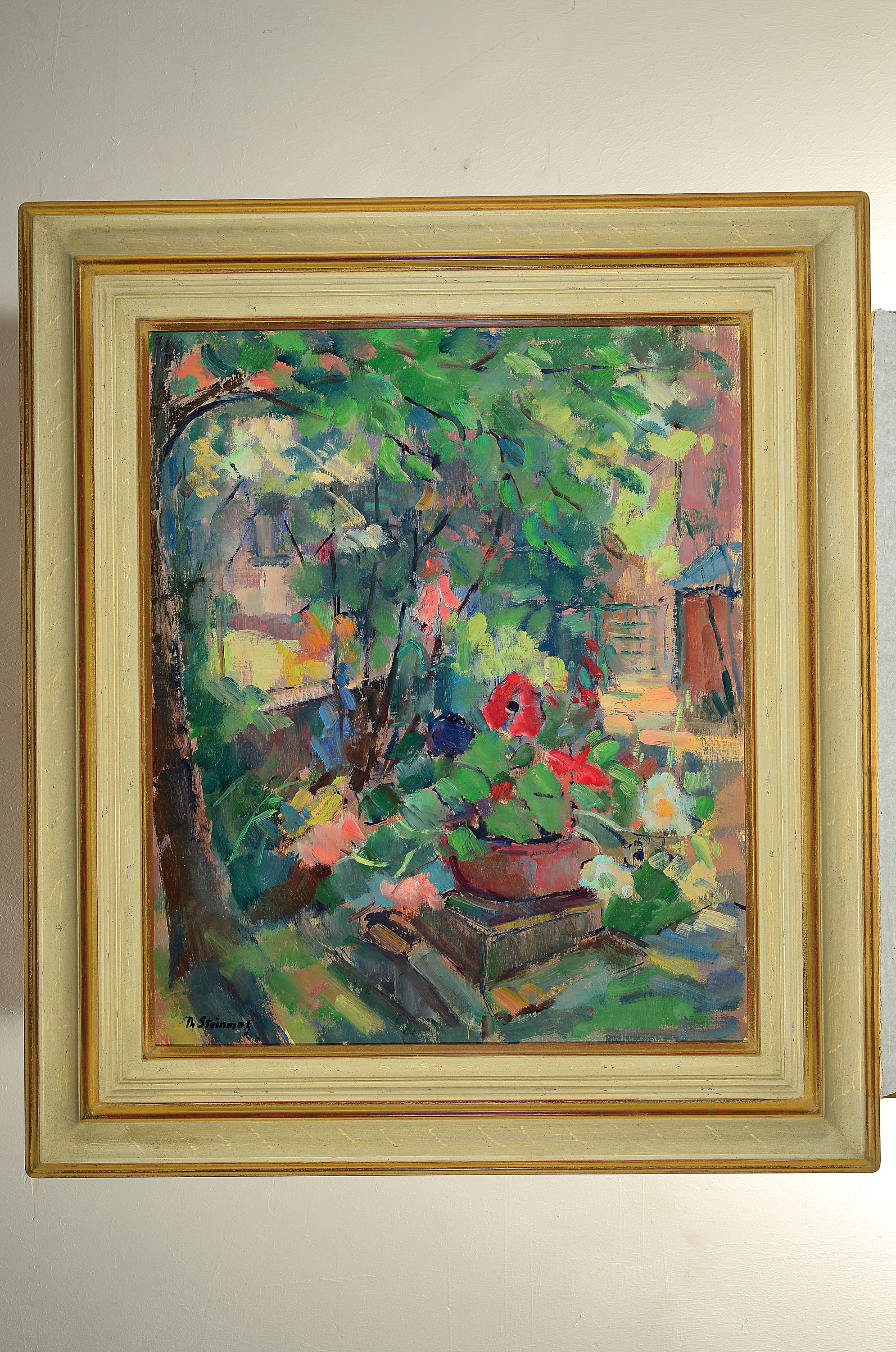 Detail k: Philippe Steinmetz, 1900-1987 Landau, Blick in den Garten, wohl Garten des Strieffler- Haus, Öl/Hartfaser, signiert, 70x58 cm, Rahmen 99x85cm