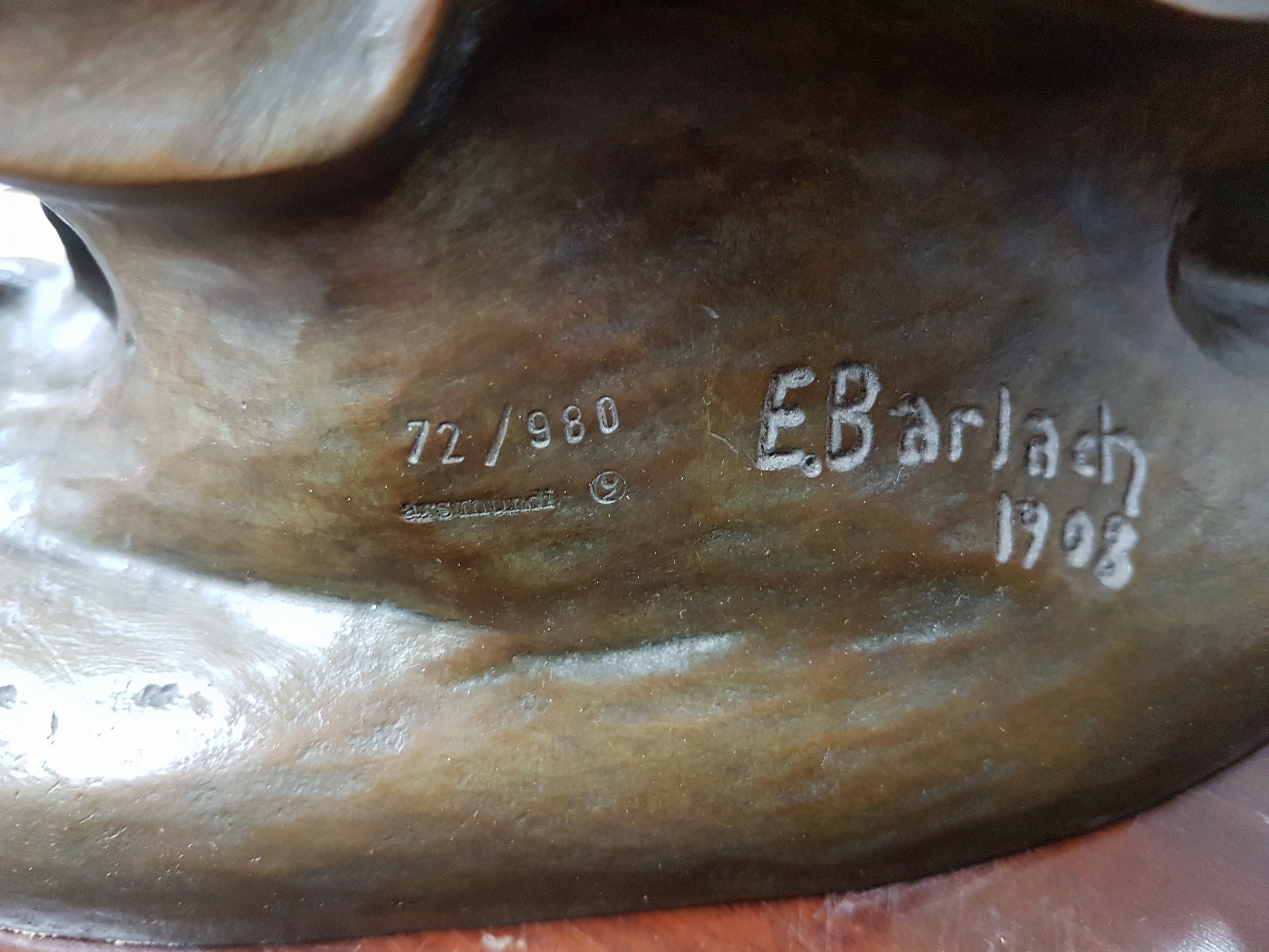 Detail e: Ernst Barlach, 1870 Wedel - 1938, Rostock, Bronzeskulptur, Schäfer im Sturm, Entwurf von 1908, Reduktion in Bronze, ars mundi Exklusiv Edition, lim. ...