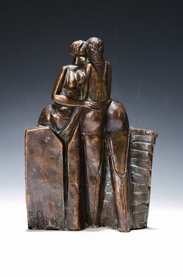 Image 26778481 - Horst Schöneich, 1921-2012, bronze sculpture, patinated, two female nudes separated by a cloth, signed, Ed. 1/3, H. 23 cm