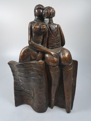 26778481c - Horst Schöneich, 1921-2012, bronze sculpture, patinated, two female nudes separated by a cloth, signed, Ed. 1/3, H. 23 cm
