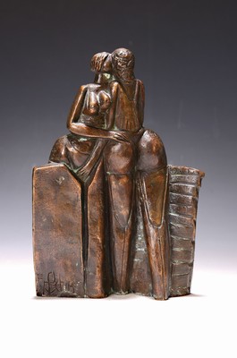 26778481k - Horst Schöneich, 1921-2012, bronze sculpture, patinated, two female nudes separated by a cloth, signed, Ed. 1/3, H. 23 cm