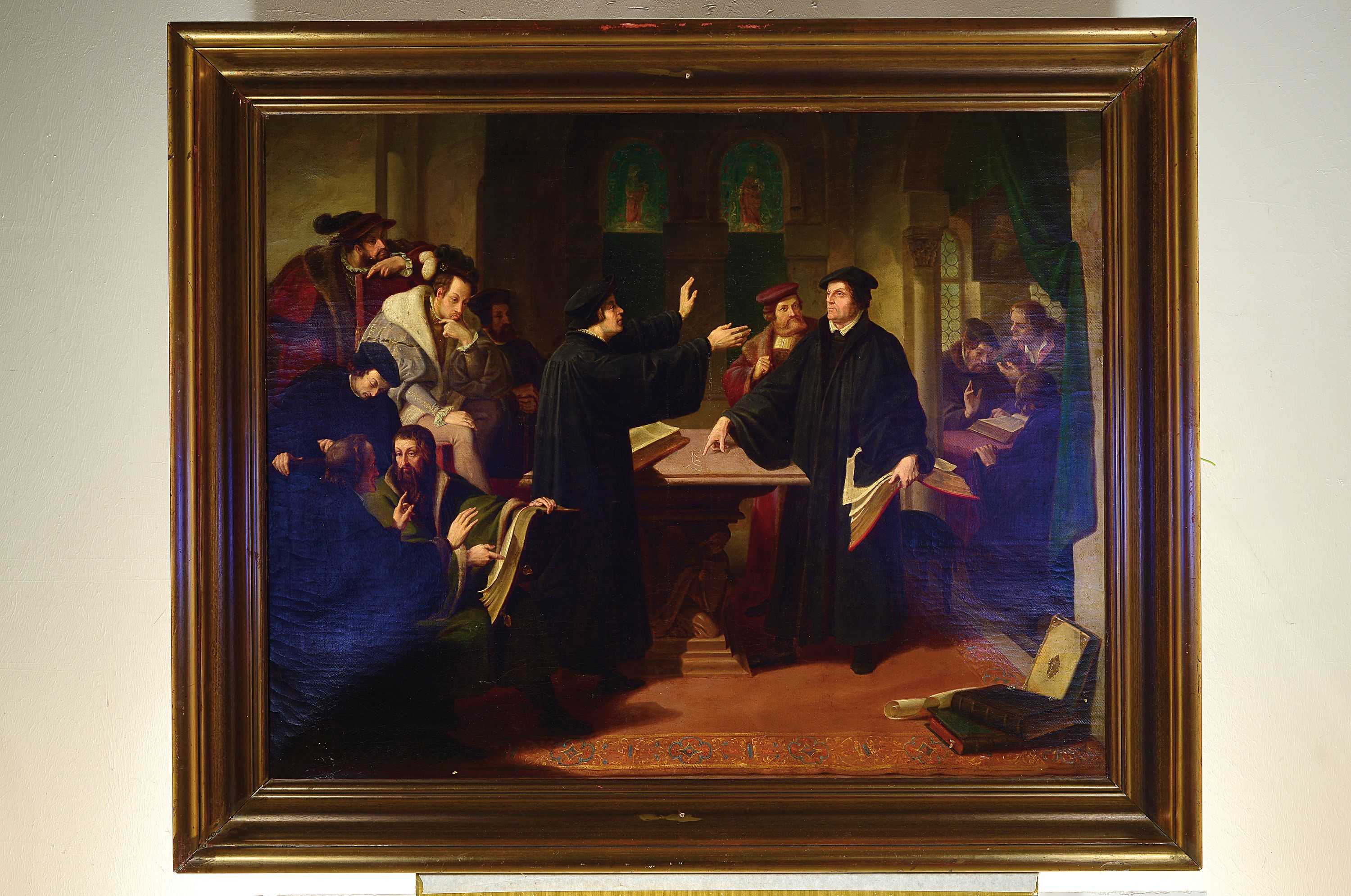 Detail k: wohl Münchener Schule, 2. Hälfte 19. Jh., Luther auf dem Reichstag zu Worms von 1521, Öl/Lwd, l. rest., altersbedingt krakeliert bzw. ...