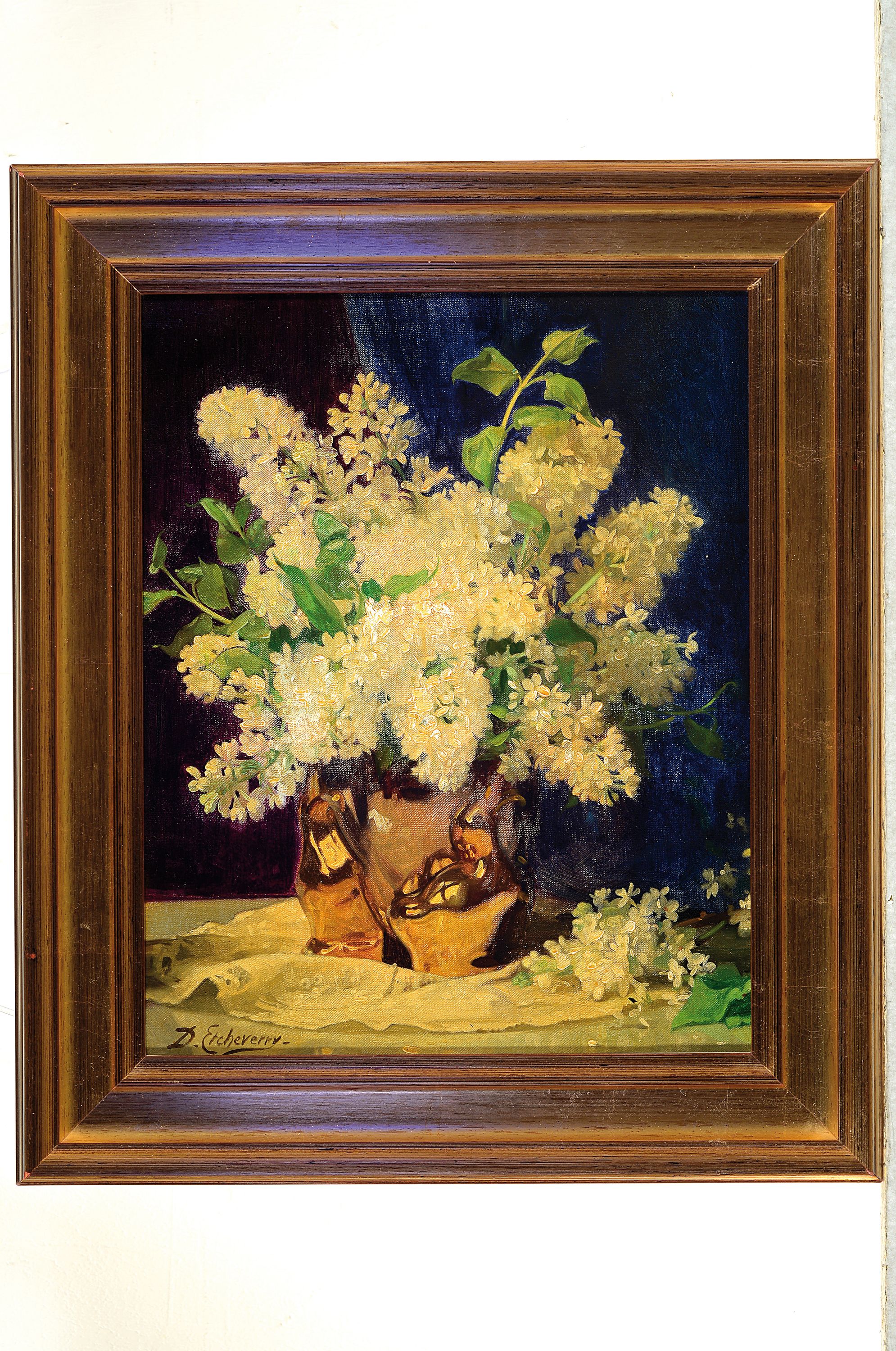 Detail k: Denis Etcheverry, 1867 - 1952 Bayonne, Frankreich, Stillleben mit weißem Flieder, links unten signiert, Öl/Lwd, 40x32 cm, Rahmen 55x46 cm