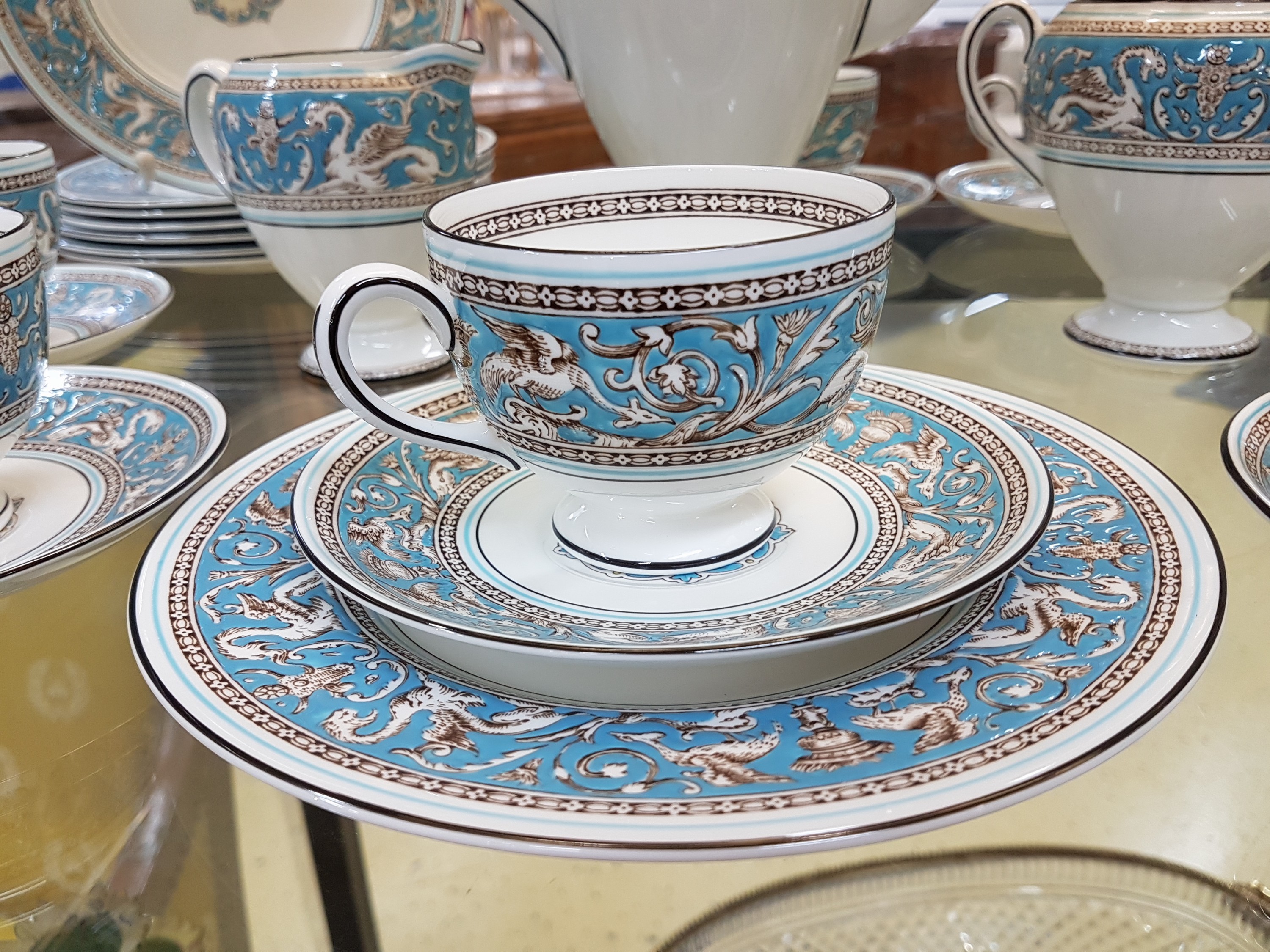 Detail b: Kaffeeservice, Wedgwood, "Florentine", Bone China/Porzellan, Kaffeekanne, Zuckerdose, Sahnegießer, 6 Tassen mit Untertasse, 6 ...
