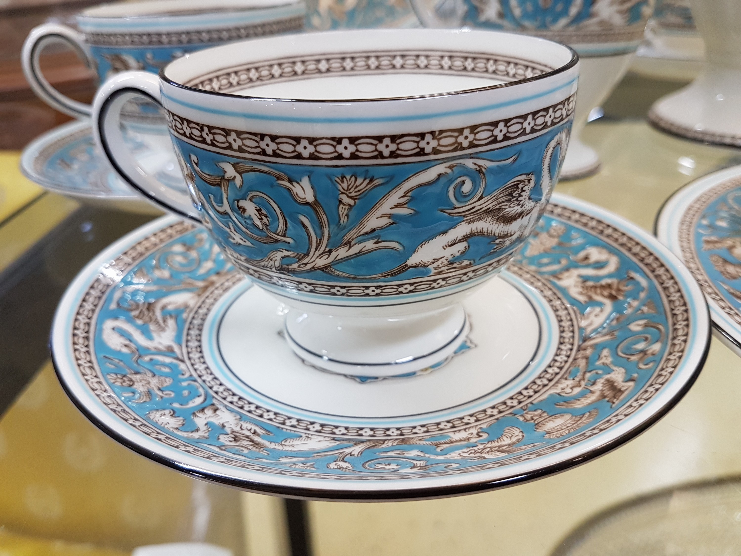 Detail d: Kaffeeservice, Wedgwood, "Florentine", Bone China/Porzellan, Kaffeekanne, Zuckerdose, Sahnegießer, 6 Tassen mit Untertasse, 6 ...