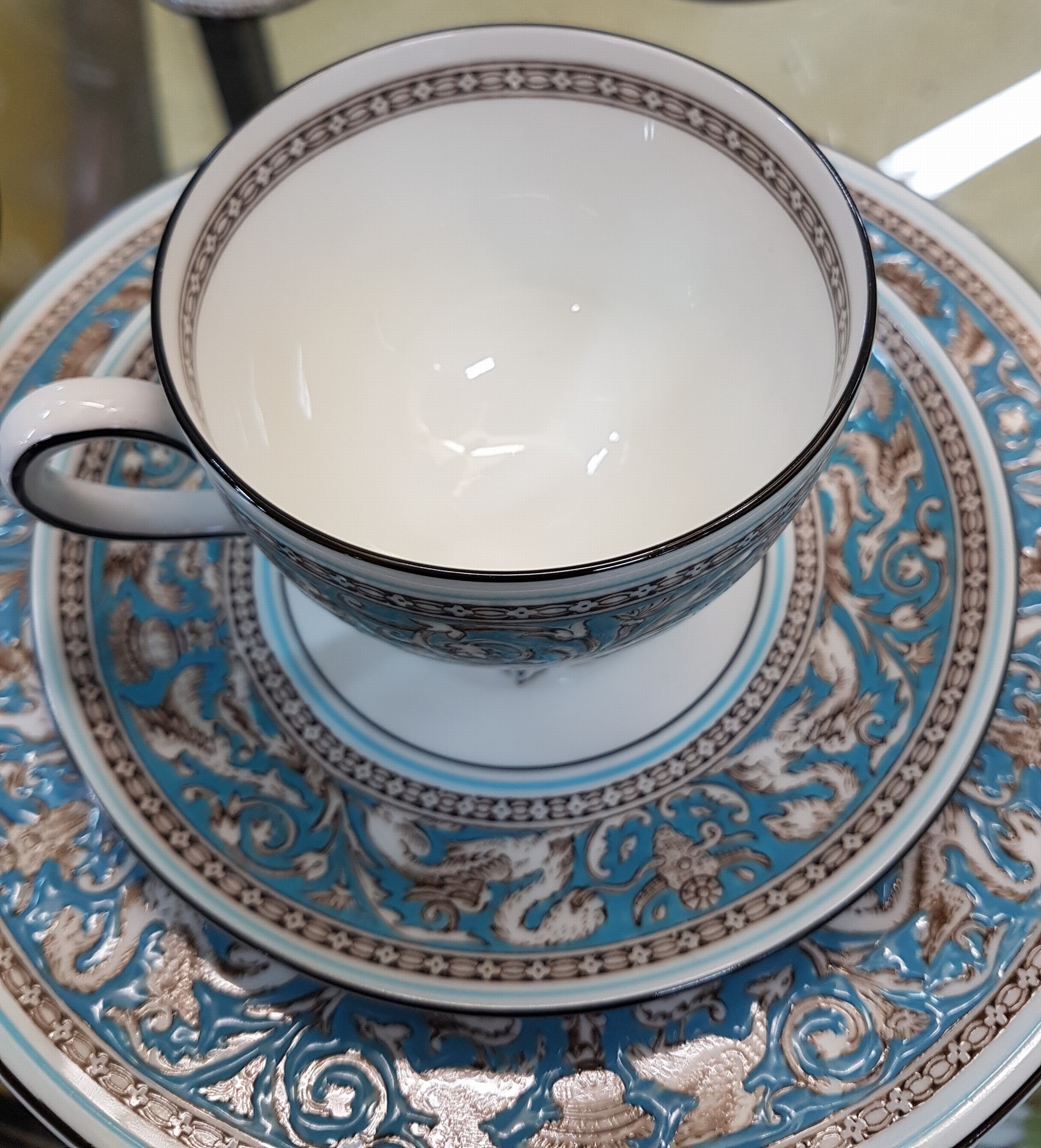Detail i: Kaffeeservice, Wedgwood, "Florentine", Bone China/Porzellan, Kaffeekanne, Zuckerdose, Sahnegießer, 6 Tassen mit Untertasse, 6 ...