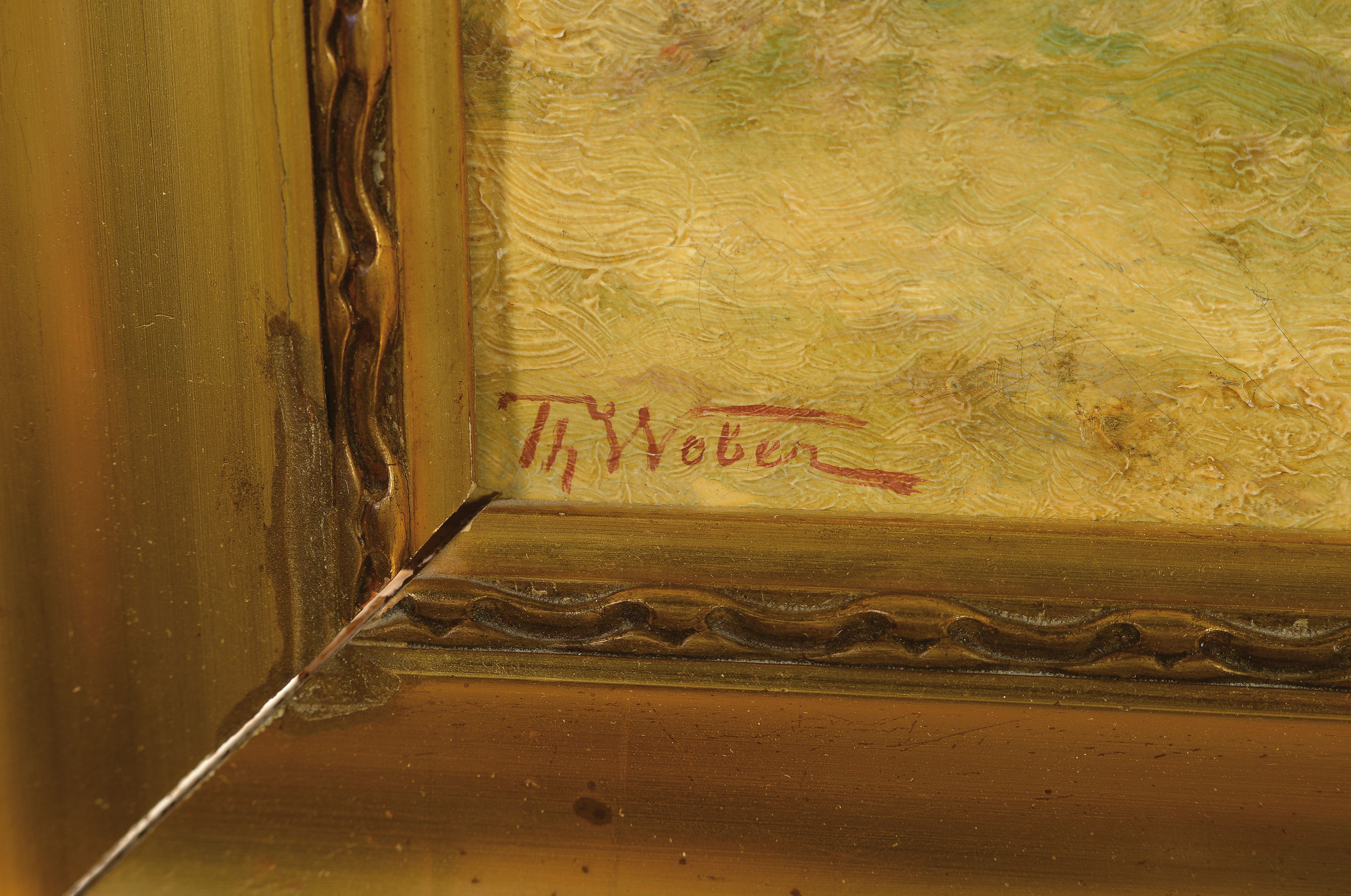 Detail l: Theodore Alexander Weber, 1838 Leipzig - 1907 Paris, Hafenmole mit Leuchtturm bei stürmischer See, reiche Figurenstaffage, links unten signiert, ...