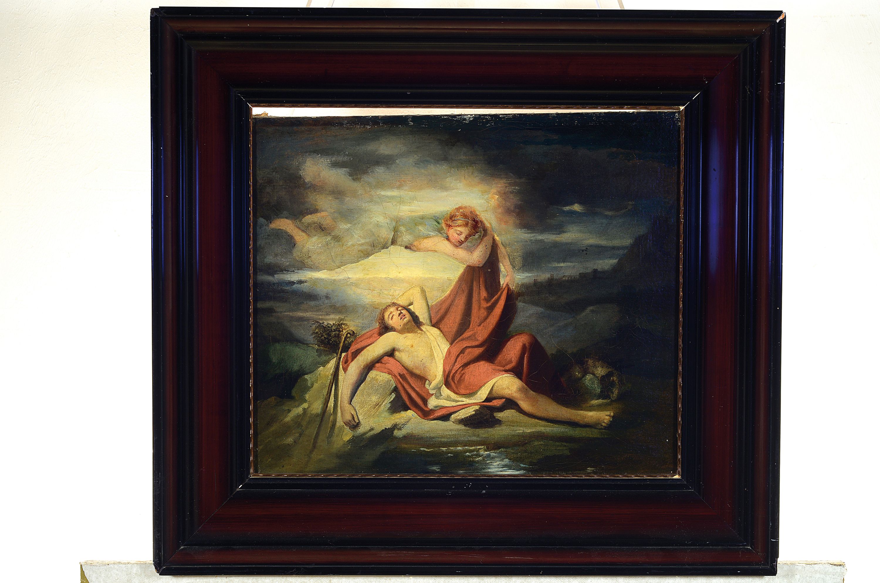 Detail k: Unbekannter Künstler des ausgehenden 18.Jh.,Endymion und Selene, Komposition in italienischer Tradition, unsigniert, Öl/Lwd, auf Lwd doubliert, ...