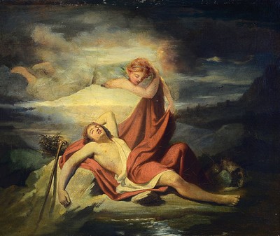 Image 26778710 - Unidentified artist of the late 18th c., Endymion and Selene, composition in Italian tradition, unsigned, oil/canvas, on canvas relined, 38x48 cm, frame 58x63 cm