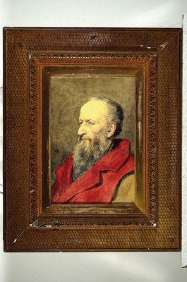 26778711k - Albrecht de Vriendt, 1843 Antwerp-1900, watercolor, portrait of an old man with a strong beard and blue eyes, artist's monogram left, 42x28 cm, framed under glass, gilded wicker frame, 70x55 cm