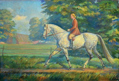 Image 26778712 - Uninterpreted artist from the middle of the 20th century, white spotted horse marked "Kohlani", oil/canvas