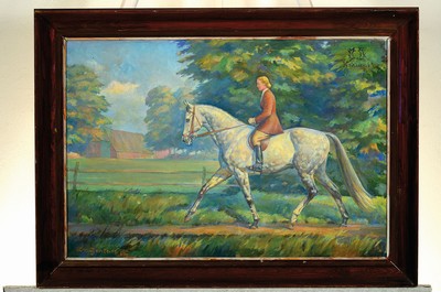 26778712k - Uninterpreted artist from the middle of the 20th century, white spotted horse marked "Kohlani", oil/canvas