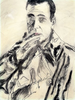 Image 26778714 - Friedemann Hahn, Prof., born 1949 in Singen, studied in Freiburg and KA Düsseldorf, since 1991 Professor of Painting at the Mainz Schoolof Art, here: #"Humphrey Bogart in Casablanca,1978, watercolor drawing on canvas, signed anddated on the back 78, approx. 80 x 60 cm, PP cutout 78.5 x 59.5 cm, frame approx. 108 x 94 cm the artist lives and works in Lürschau