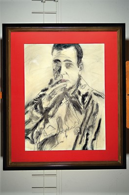 26778714k - Friedemann Hahn, Prof., born 1949 in Singen, studied in Freiburg and KA Düsseldorf, since 1991 Professor of Painting at the Mainz Schoolof Art, here: #"Humphrey Bogart in Casablanca,1978, watercolor drawing on canvas, signed anddated on the back 78, approx. 80 x 60 cm, PP cutout 78.5 x 59.5 cm, frame approx. 108 x 94 cm the artist lives and works in Lürschau