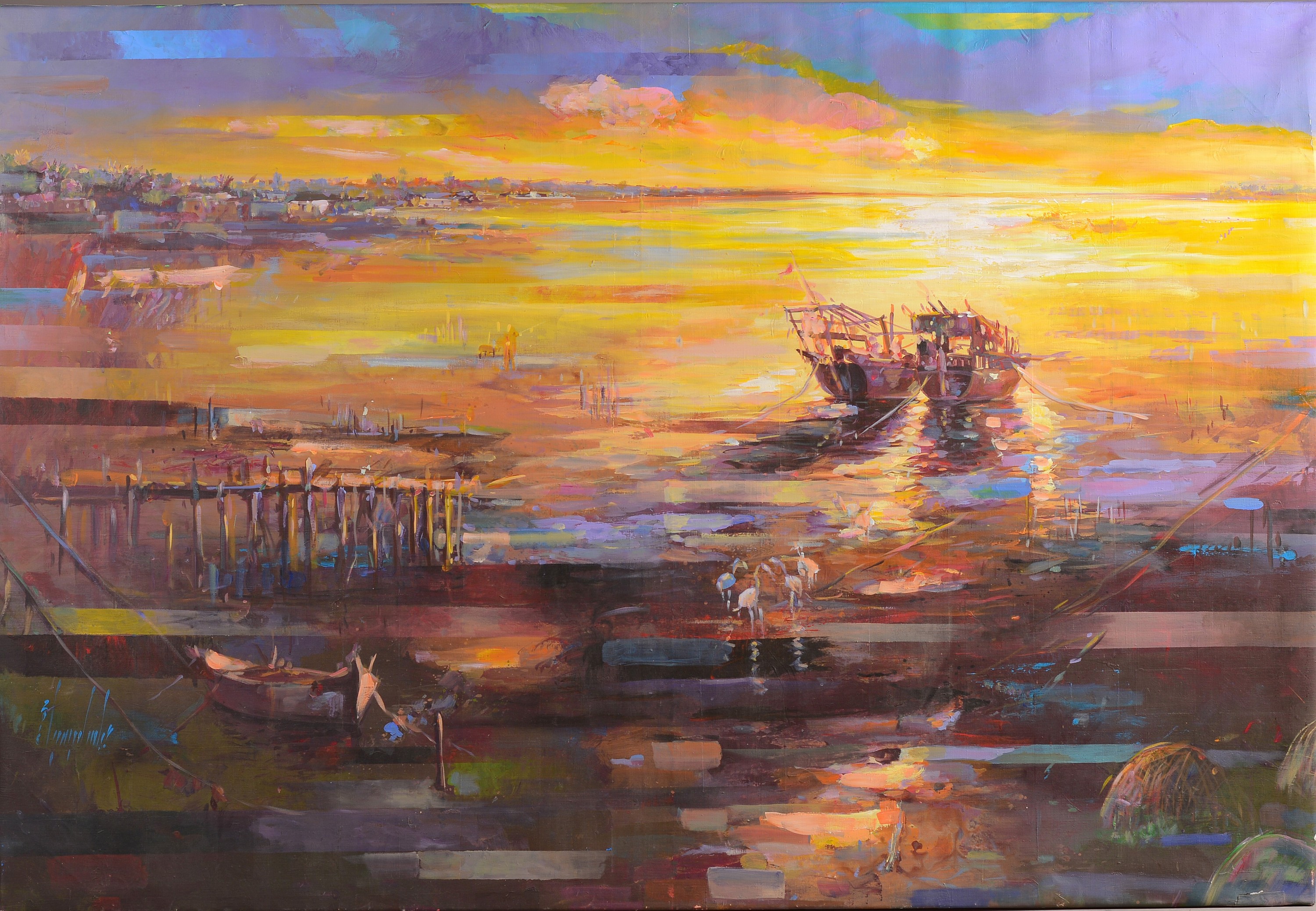 Abbas Al-Mosawi, geb. 1952, Seelandschaft mit Fischerboote, li. unten sign., Acryl/Lwd, ca. 190x130 cm, Abbas Al-Mosawi ist einer der begehrtesten ...
