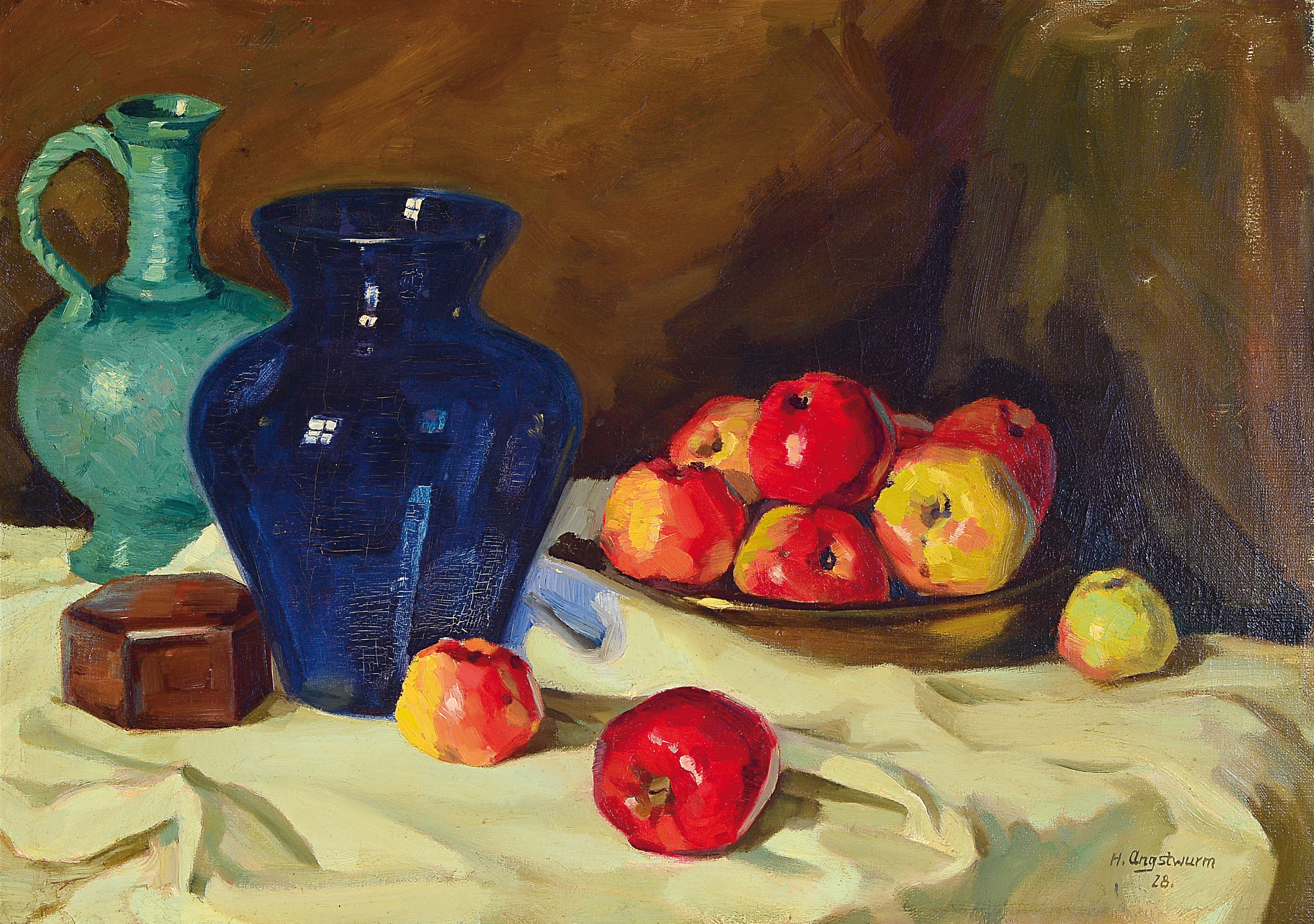 Hans Angstwurm, Münchener Maler des frühen 20. Jh., Stillleben mit Obst, Öl/Lwd, signiert, ca. 50 x 70 cm