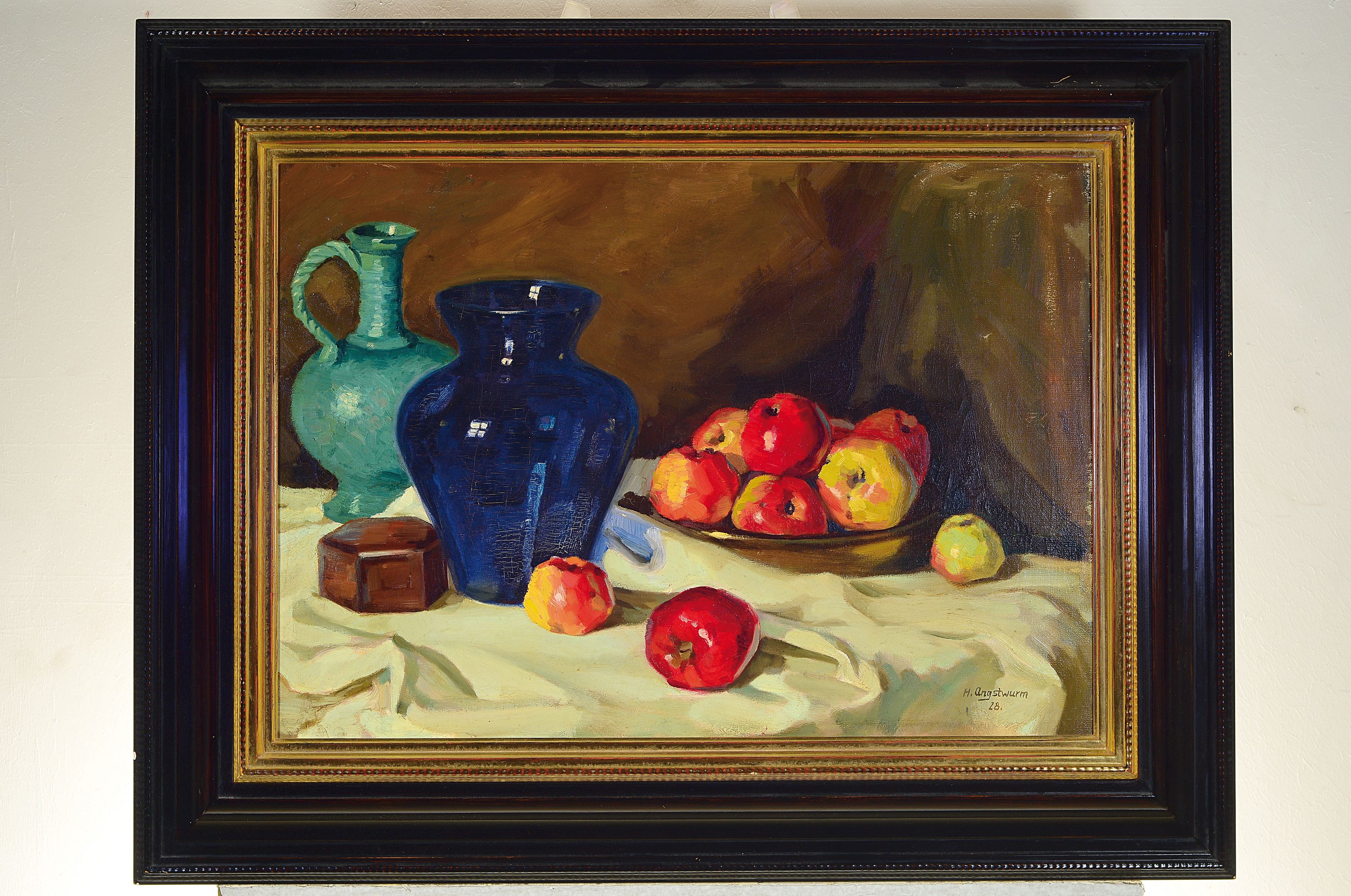 Detail k: Hans Angstwurm, Münchener Maler des frühen 20. Jh., Stillleben mit Obst, Öl/Lwd, signiert, ca. 50 x 70 cm