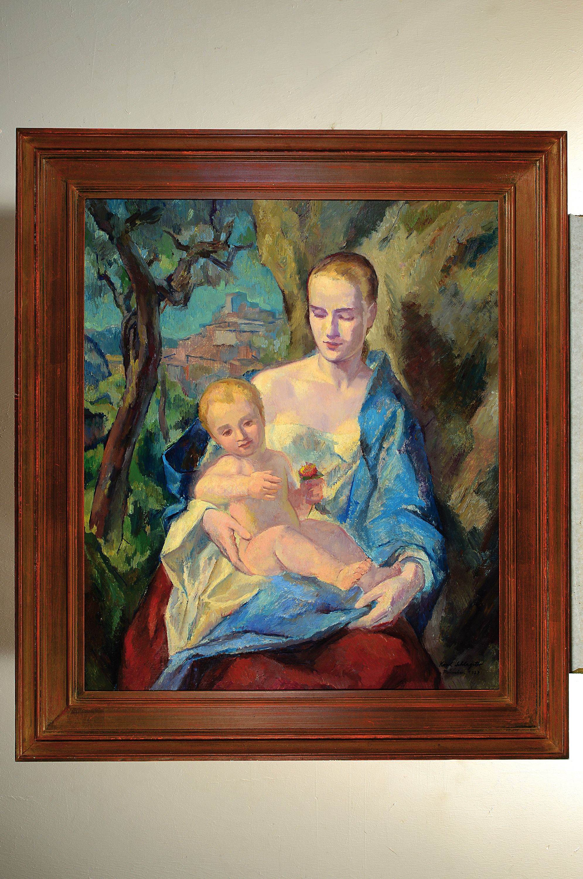 Detail k: Karl Schlageter, 1894 Luzern-1990 Zürich, Mutter Gottes mit Kind, Öl/Holz, signiert und datiert München 1927, ca. 85 x 72 cm, Rahmen