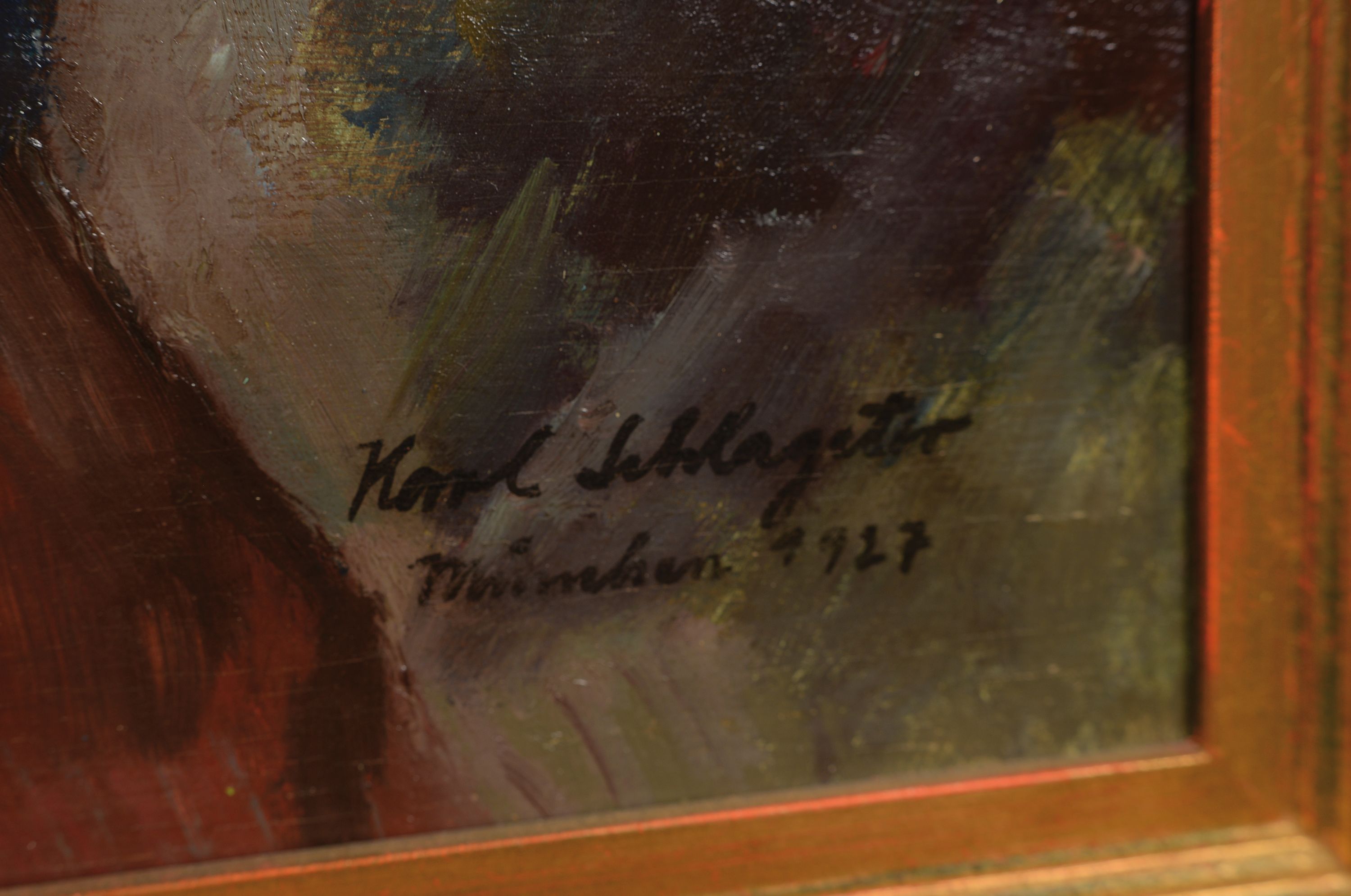 Detail l: Karl Schlageter, 1894 Luzern-1990 Zürich, Mutter Gottes mit Kind, Öl/Holz, signiert und datiert München 1927, ca. 85 x 72 cm, Rahmen
