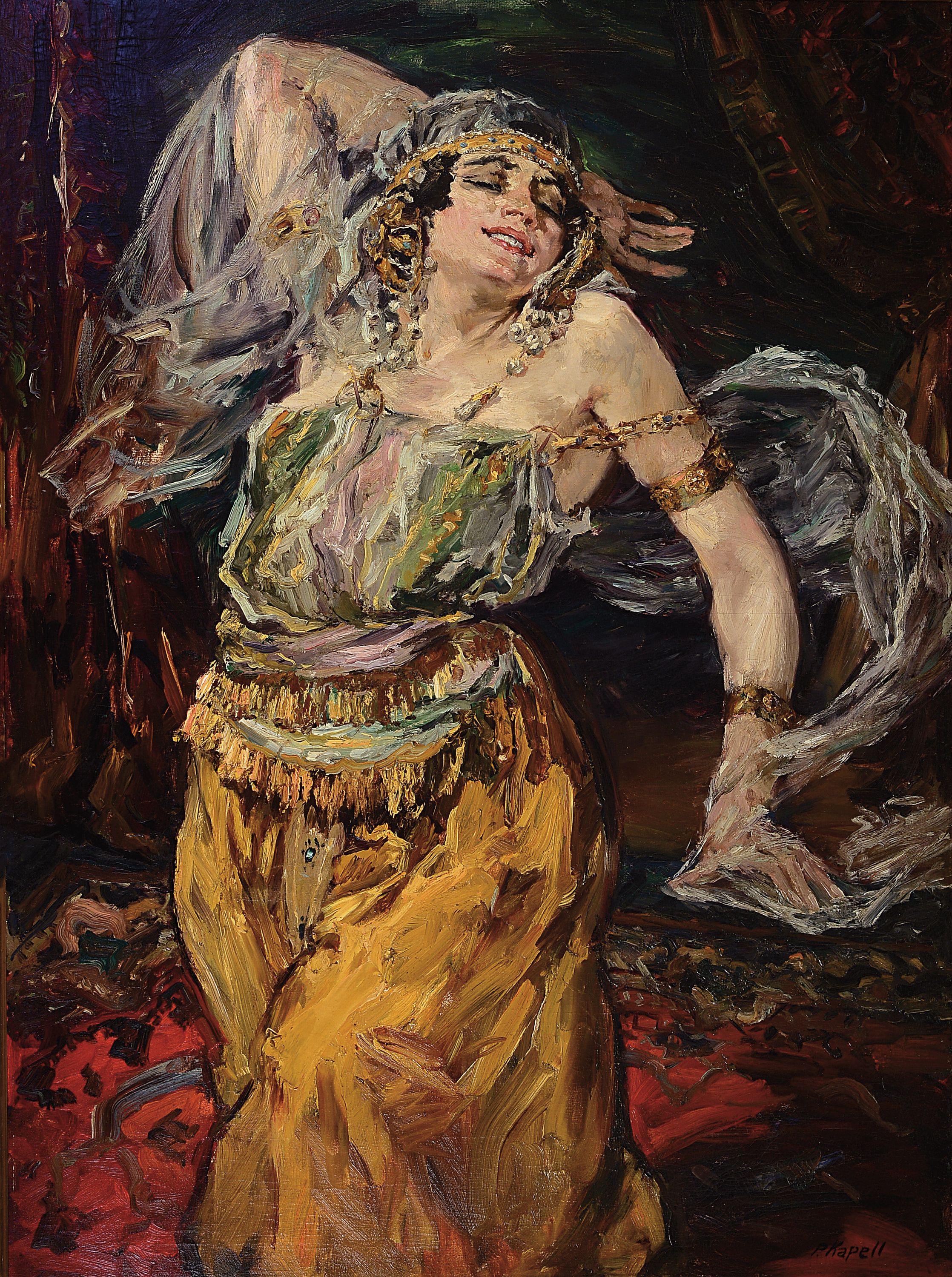 Paul Kapell, 1876 Ostrowo-1943 Stuttgart, Salome beim Tanz, Öl/Lwd, pastoser expressiver Pinselduktus, Öl/Lwd,, signiert, ca. 126 x 95cm, R.