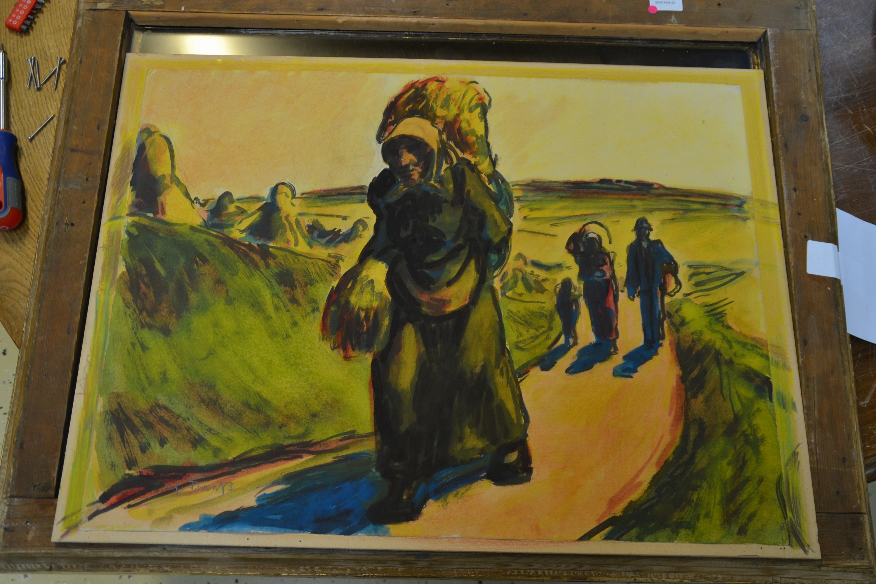 Detail c: Erich Fraass, 1893-1974, Bauern auf dem Heimweg vom Feld, Gouache auf Papier, links unten signiert, ca. 49x66cm, u.Gl., R. ca. 63x81cm