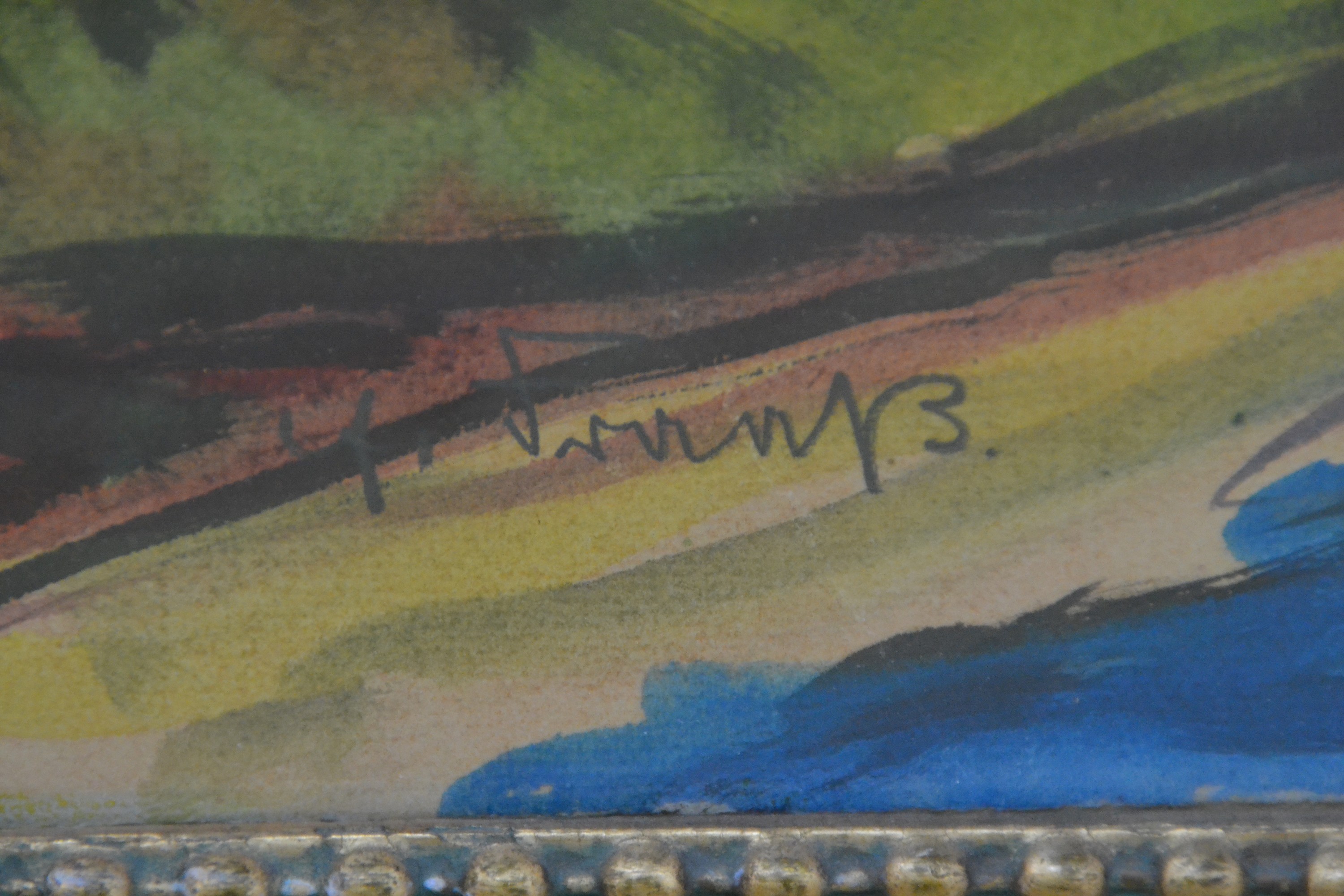 Detail d: Erich Fraass, 1893-1974, Bauern auf dem Heimweg vom Feld, Gouache auf Papier, links unten signiert, ca. 49x66cm, u.Gl., R. ca. 63x81cm