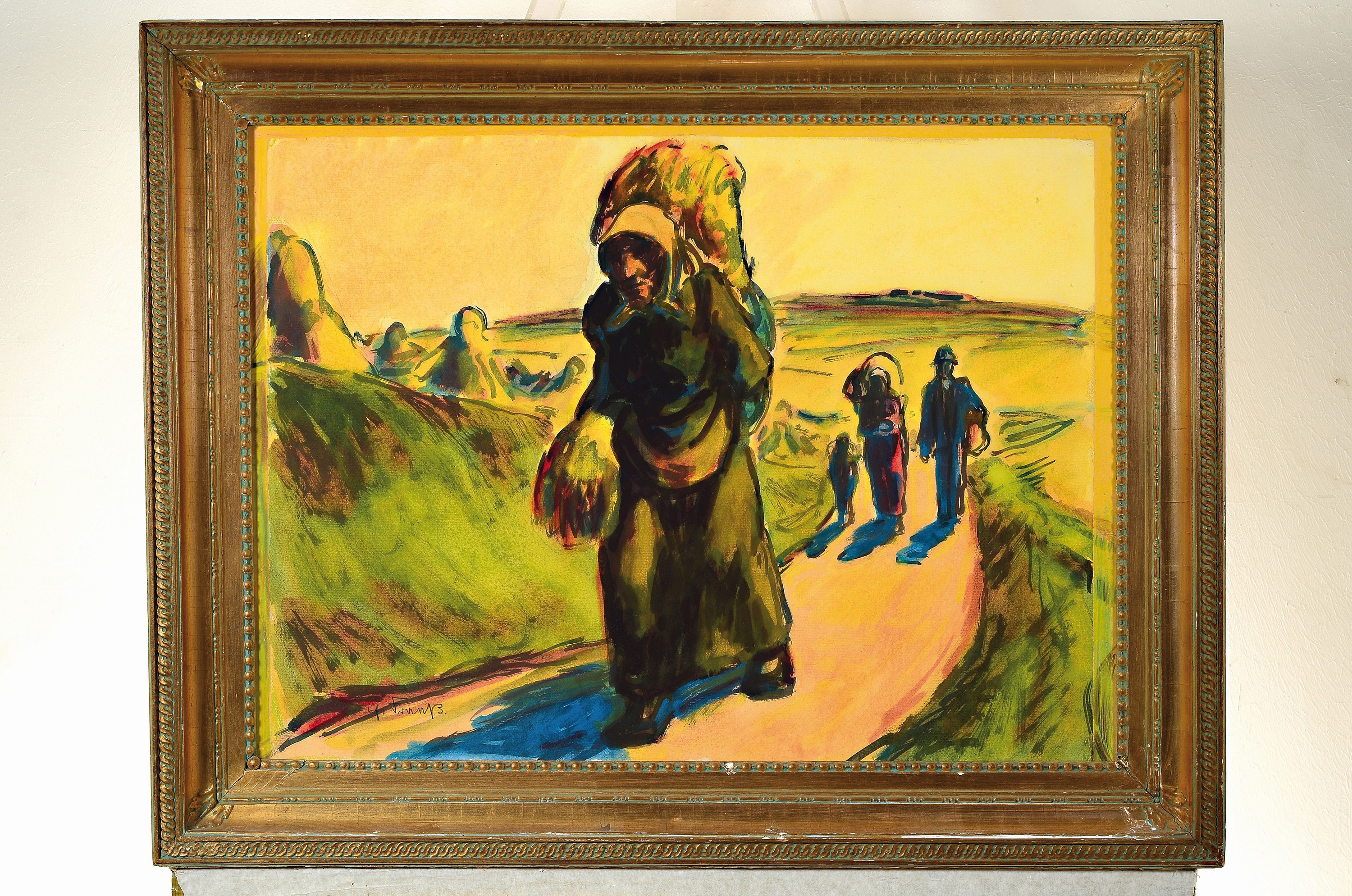 Detail k: Erich Fraass, 1893-1974, Bauern auf dem Heimweg vom Feld, Gouache auf Papier, links unten signiert, ca. 49x66cm, u.Gl., R. ca. 63x81cm